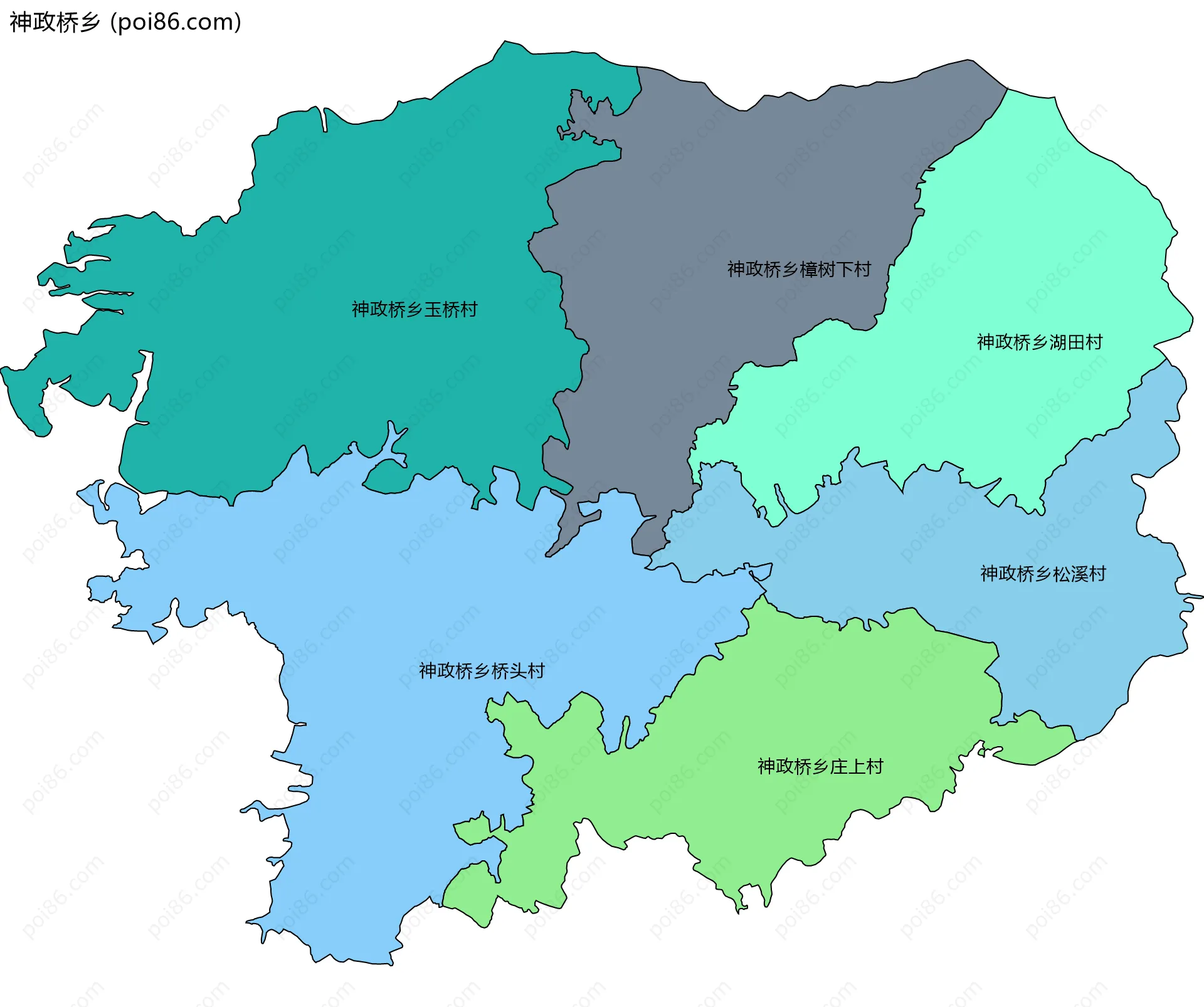 神政桥乡边界地图(五级行政区划)