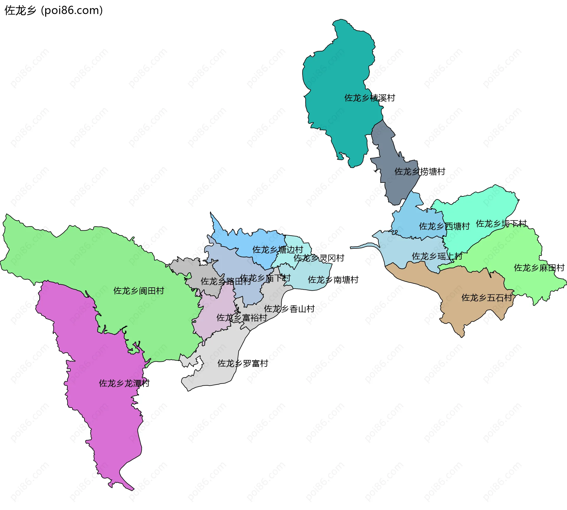 佐龙乡边界地图(五级行政区划)