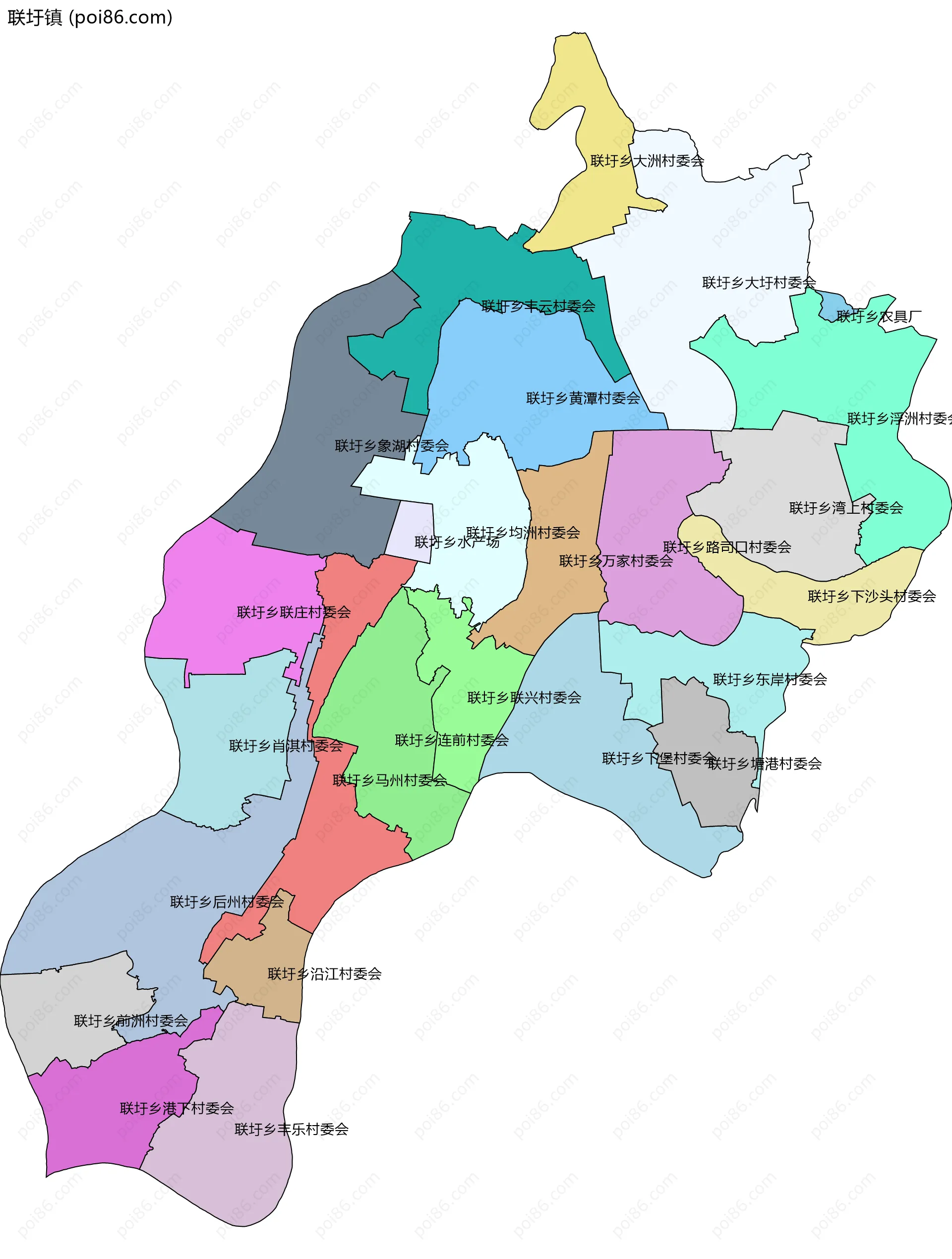 联圩镇边界地图(五级行政区划)