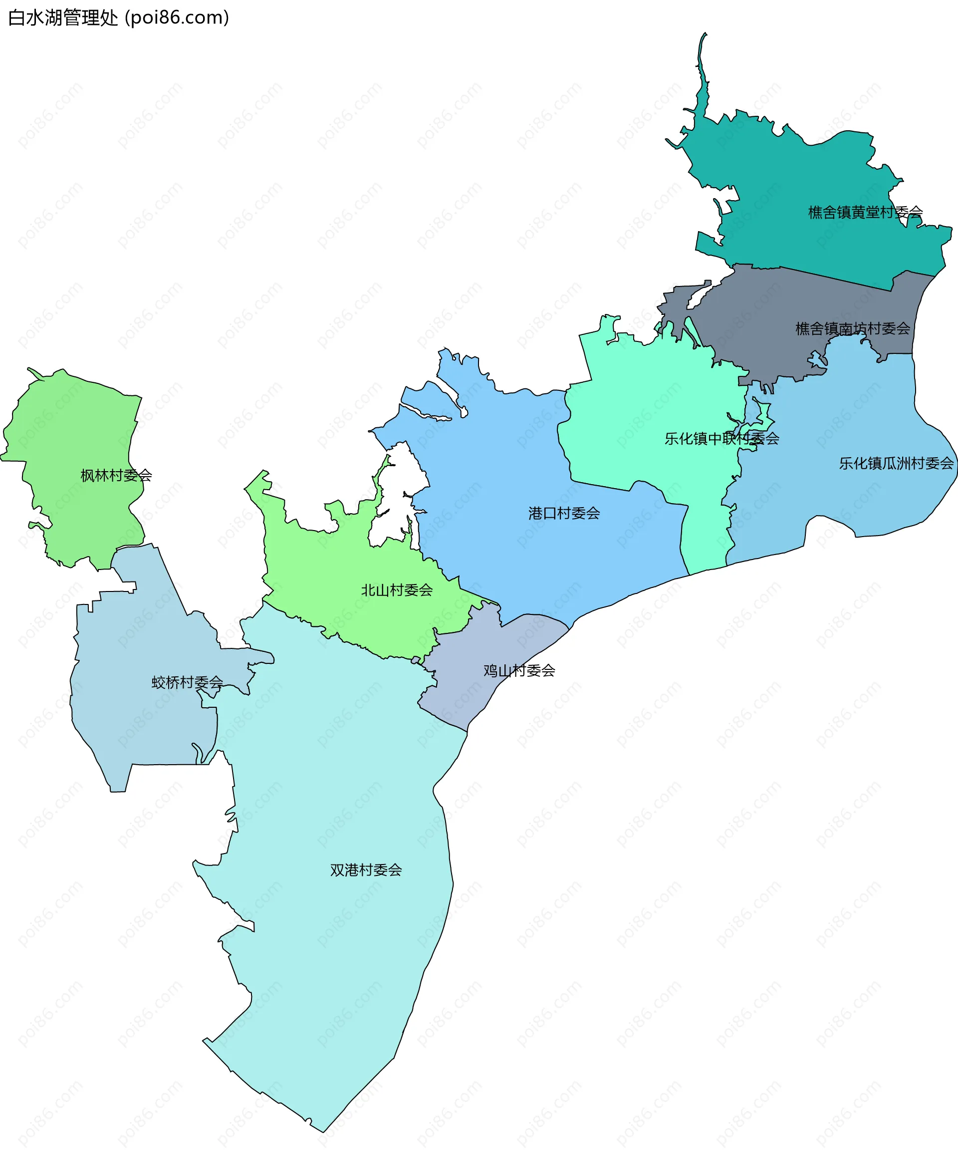 白水湖管理处边界地图(五级行政区划)