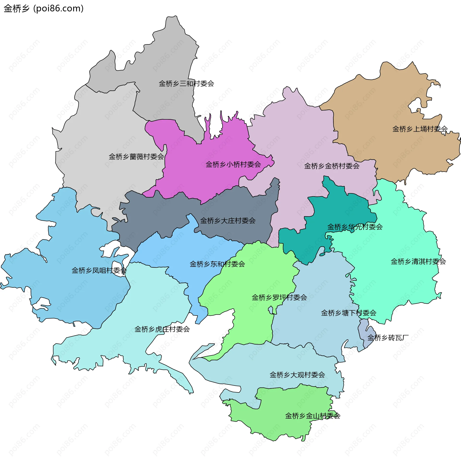 金桥乡边界地图(五级行政区划)