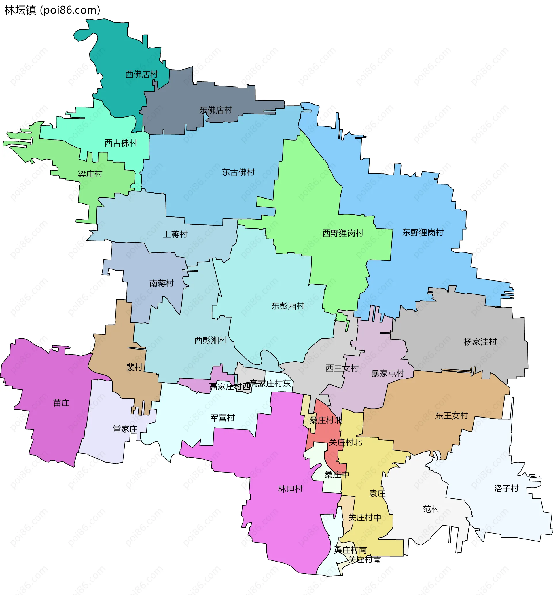 林坛镇边界地图(五级行政区划)