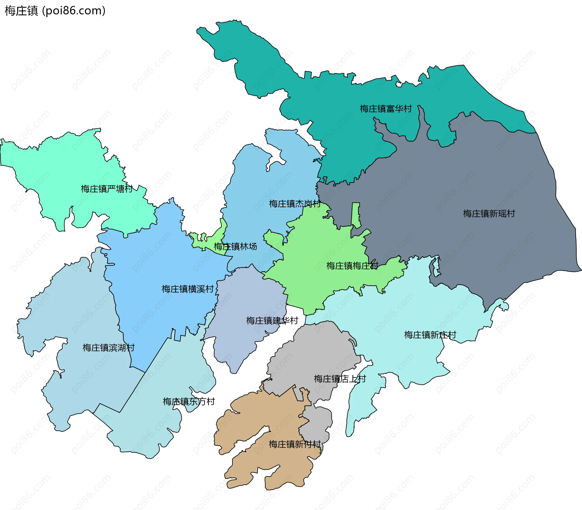 梅庄镇边界地图(五级行政区划)