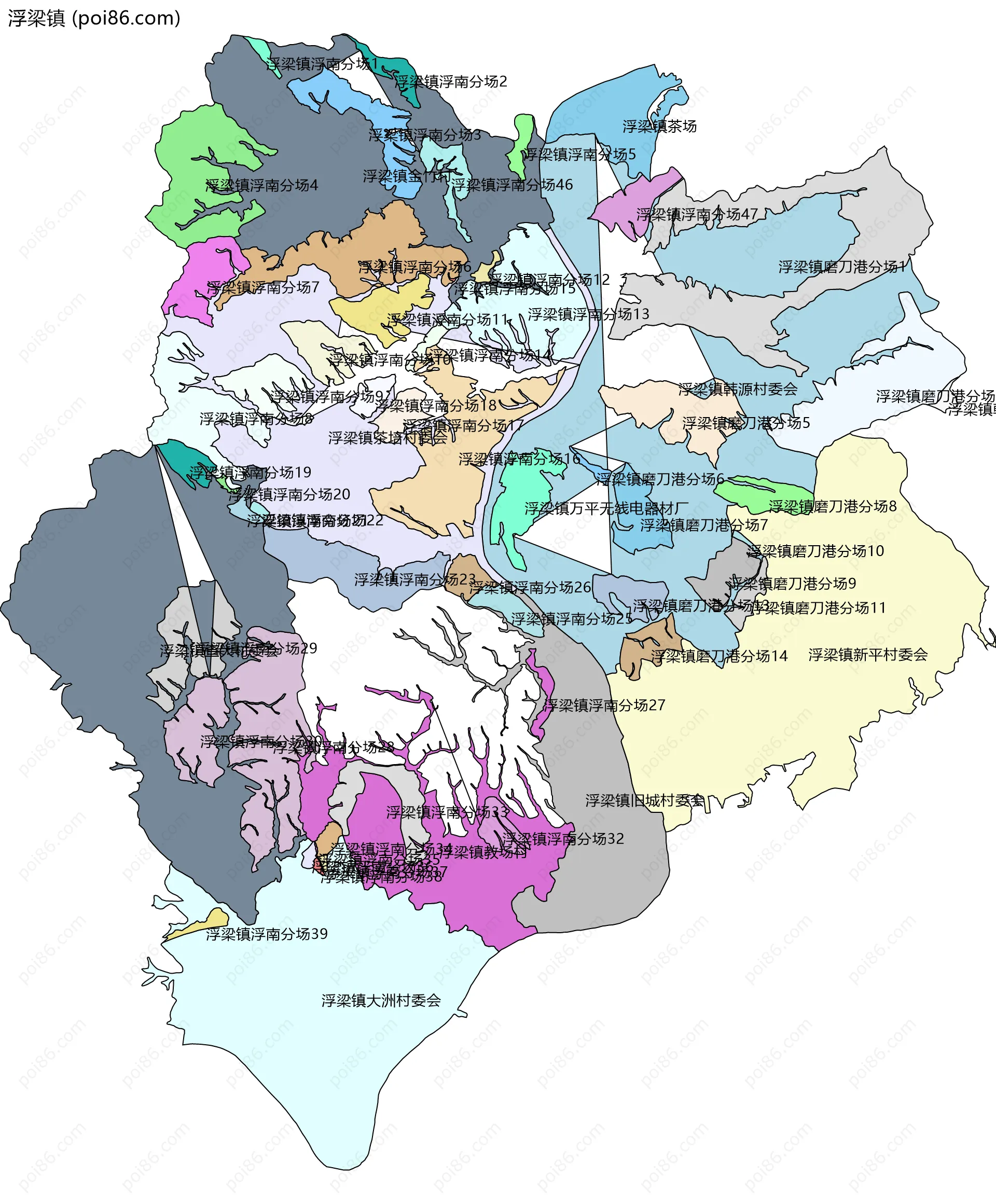 浮梁镇边界地图(五级行政区划)