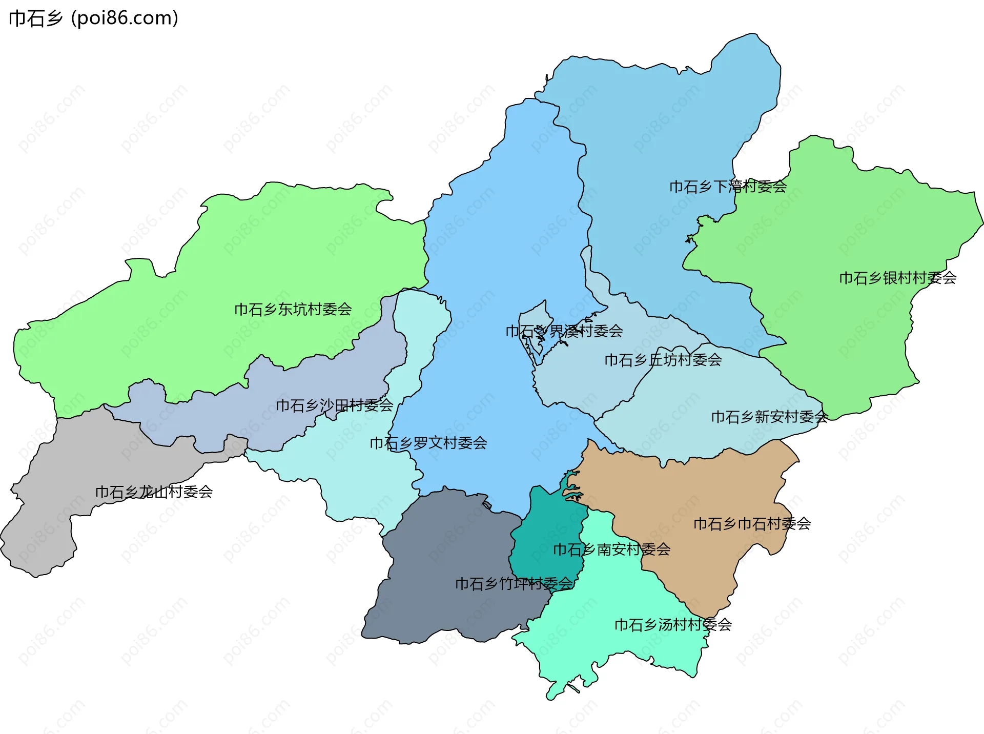 巾石乡边界地图(五级行政区划)
