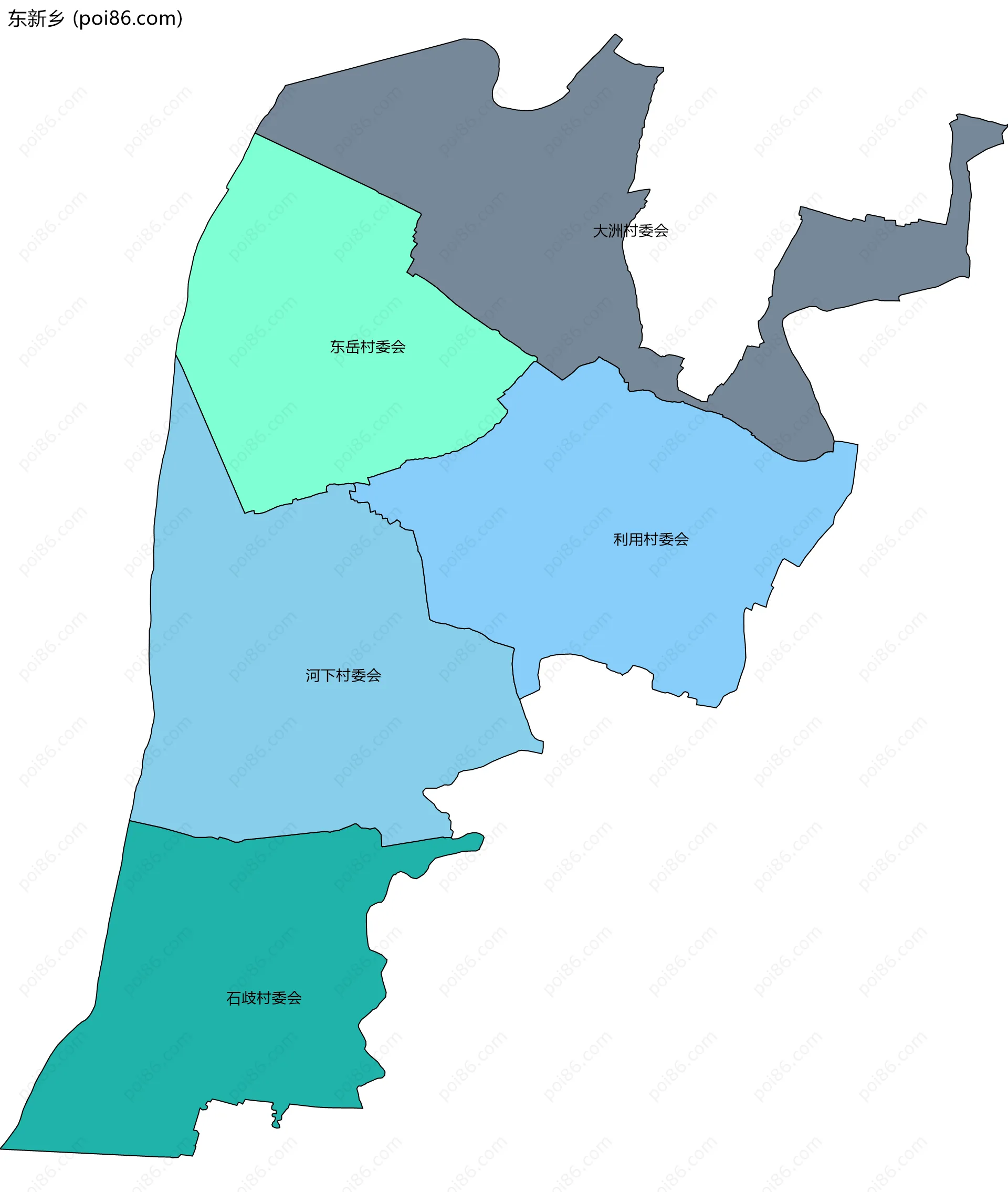 东新乡边界地图(五级行政区划)