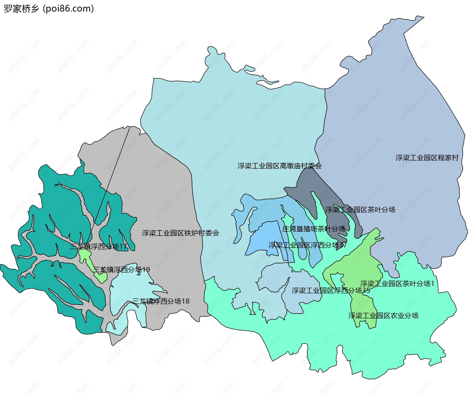 罗家桥乡边界地图(五级行政区划)