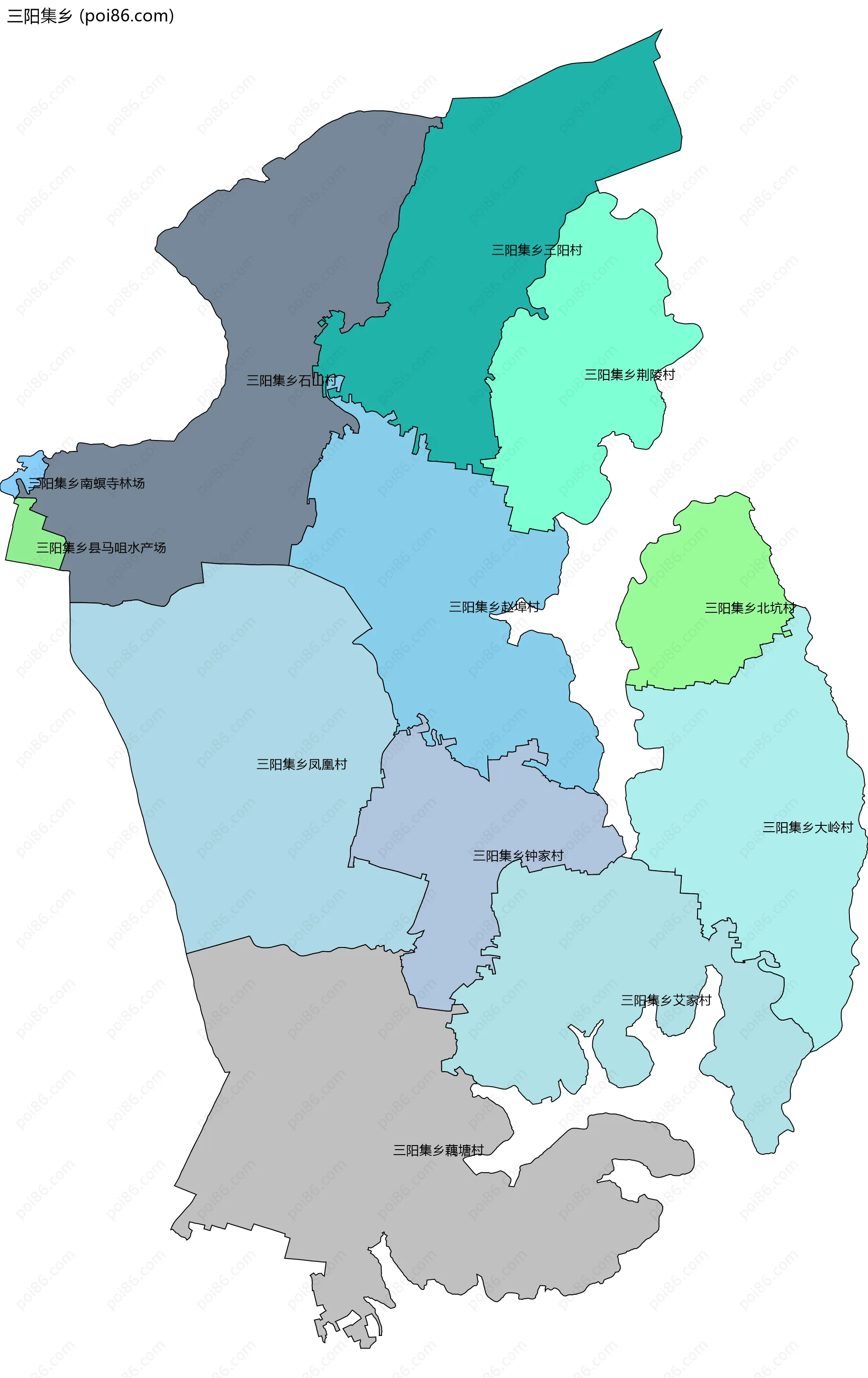 三阳集乡边界地图(五级行政区划)