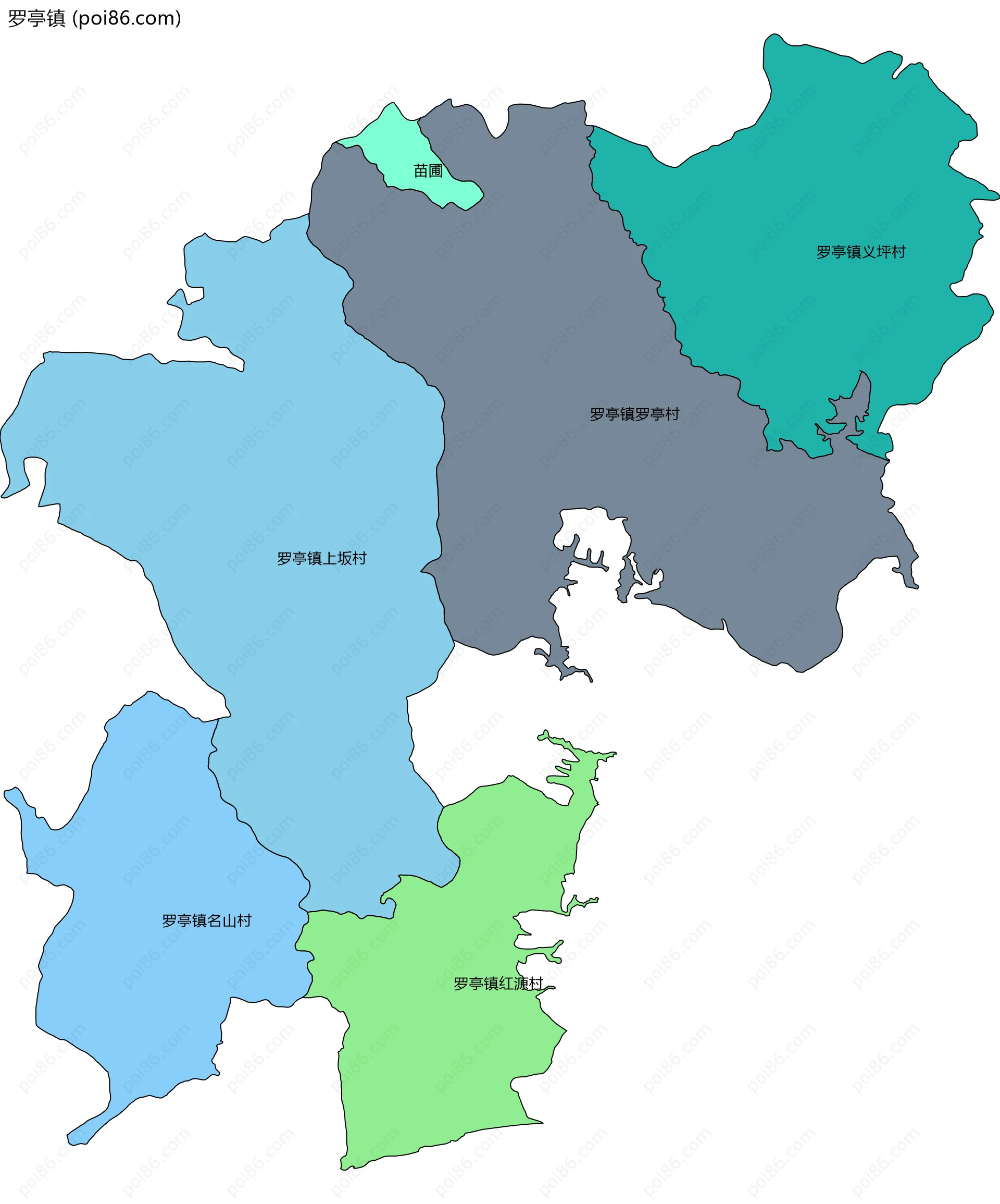 罗亭镇边界地图(五级行政区划)