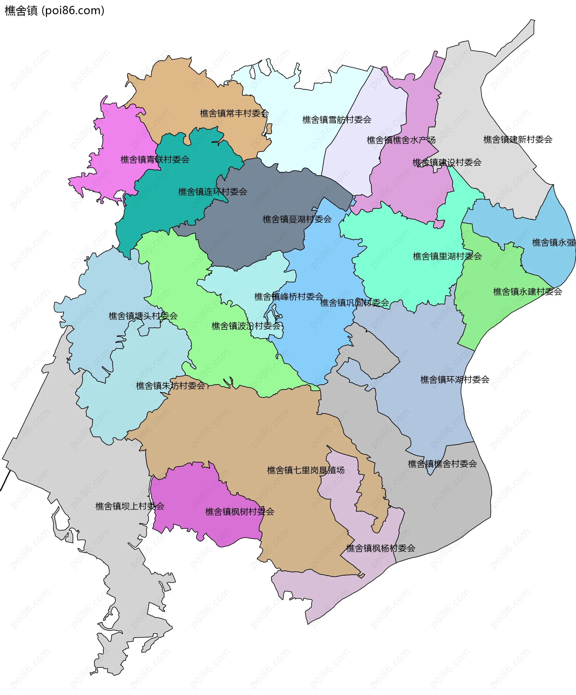 樵舍镇边界地图(五级行政区划)