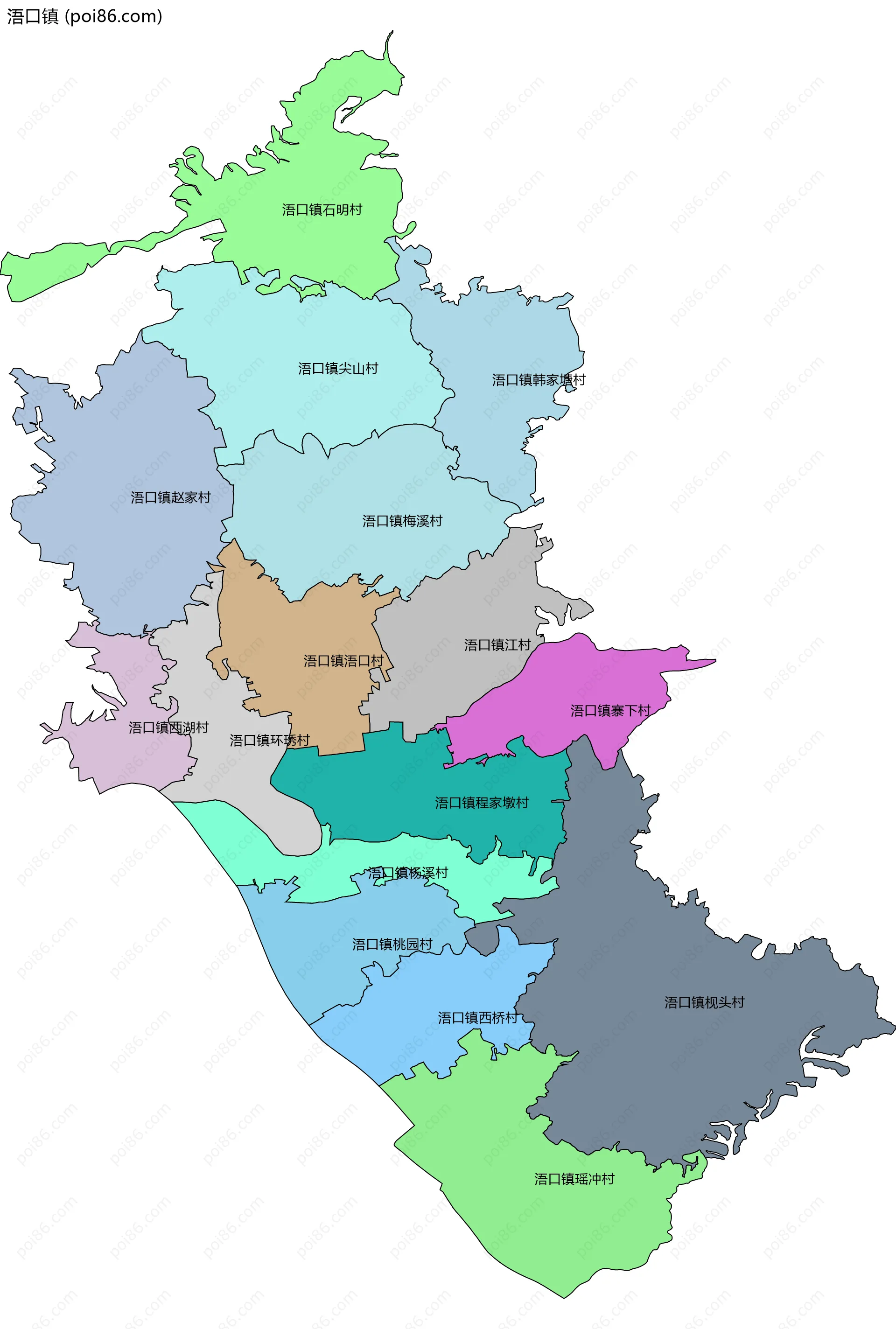 浯口镇边界地图(五级行政区划)
