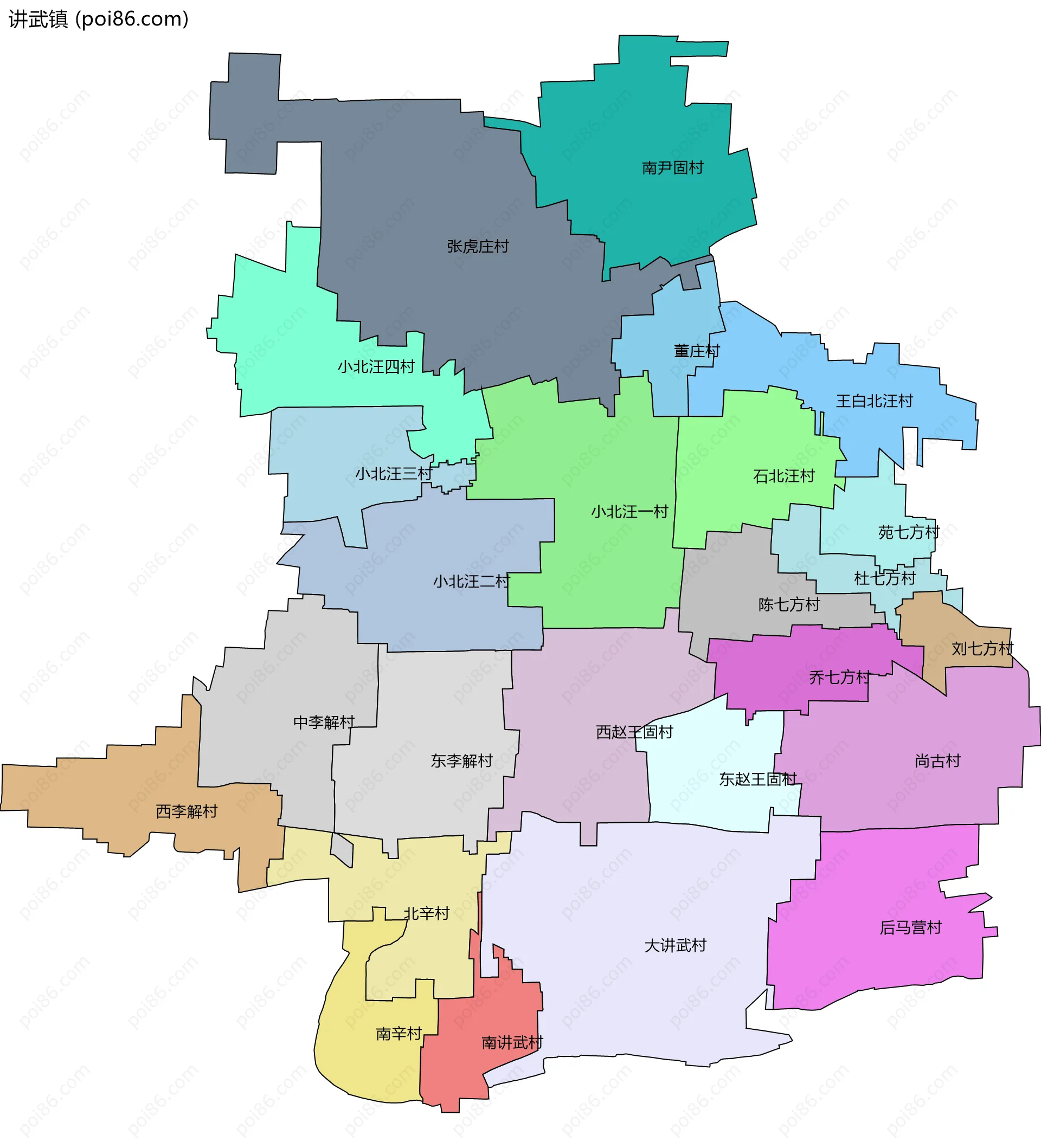 讲武镇边界地图(五级行政区划)