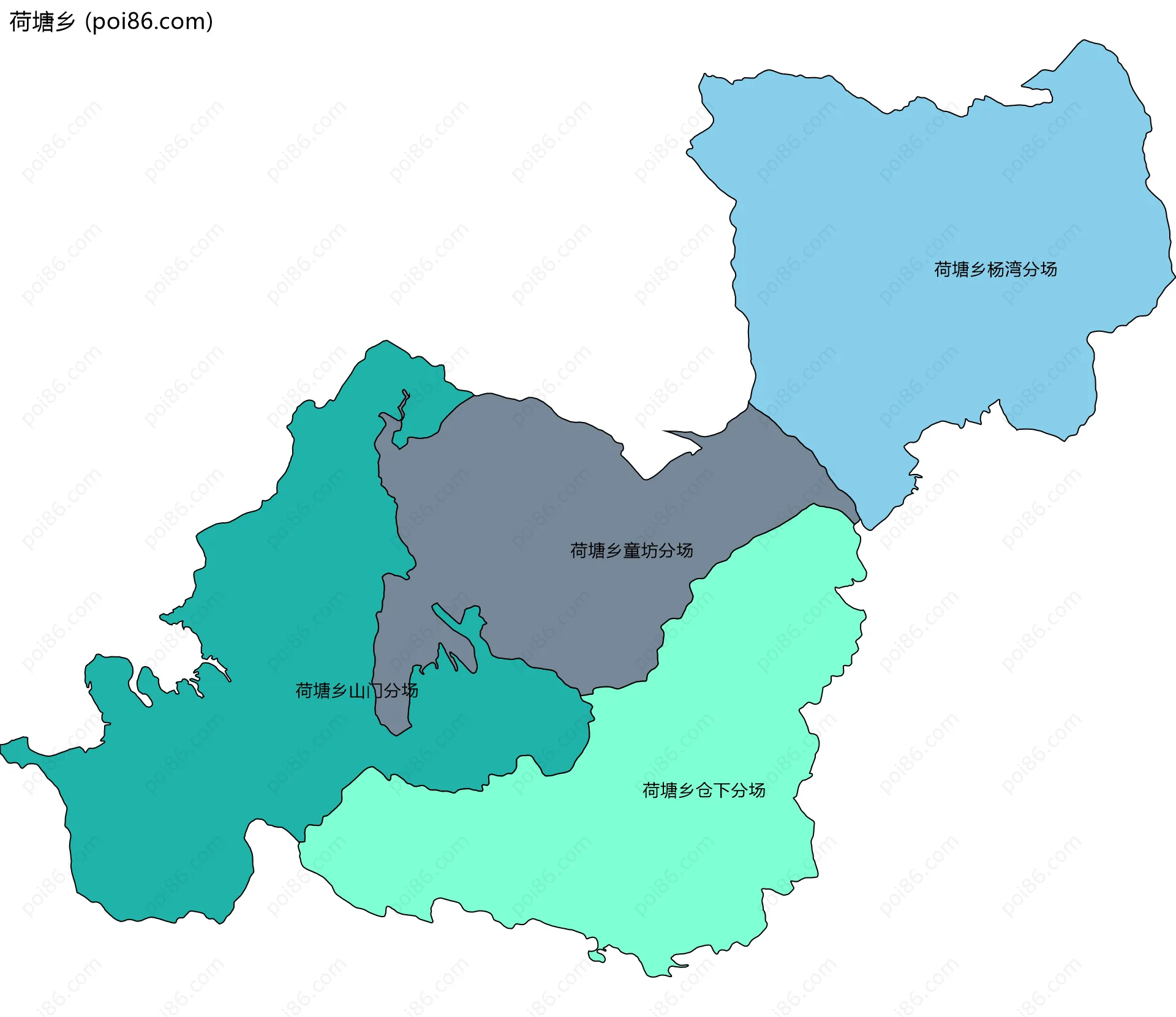 荷塘乡边界地图(五级行政区划)