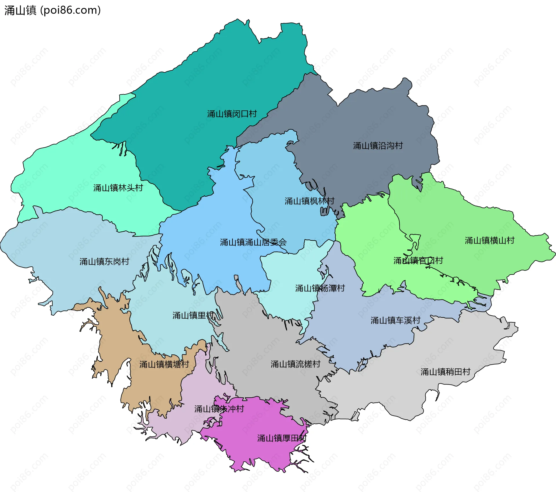 涌山镇边界地图(五级行政区划)