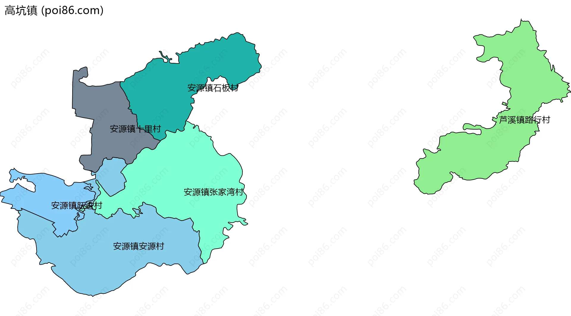 高坑镇边界地图(五级行政区划)