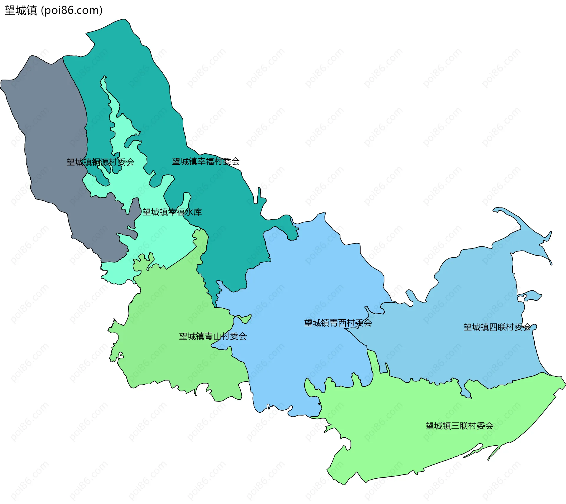 望城镇边界地图(五级行政区划)