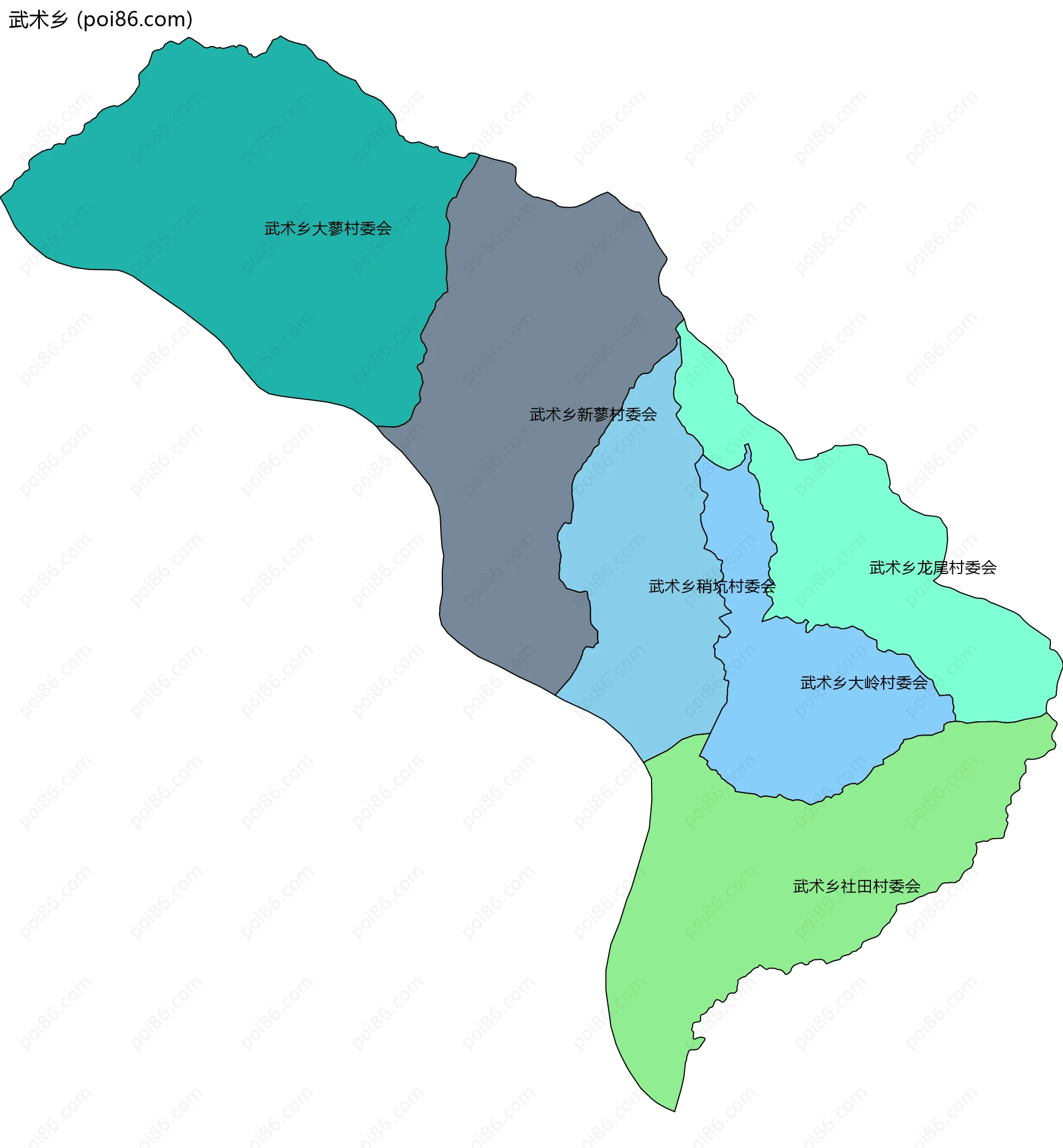 武术乡边界地图(五级行政区划)