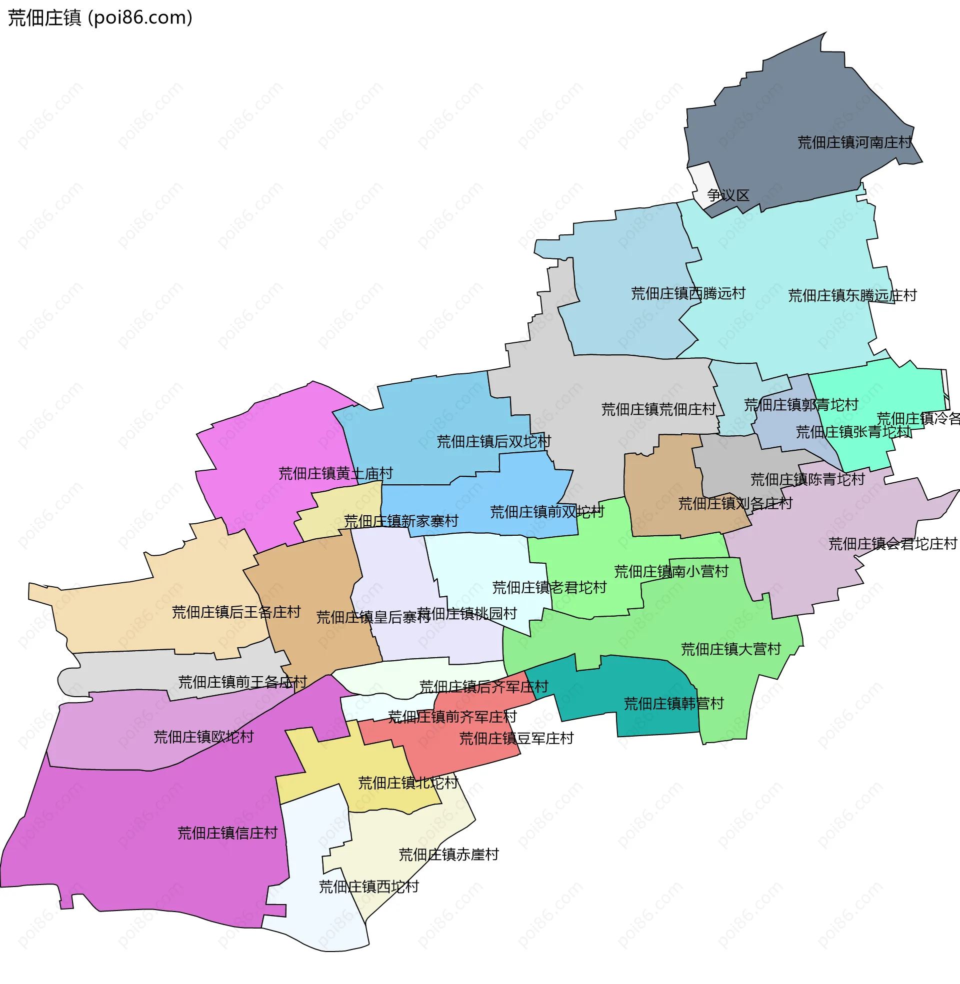 荒佃庄镇边界地图(五级行政区划)