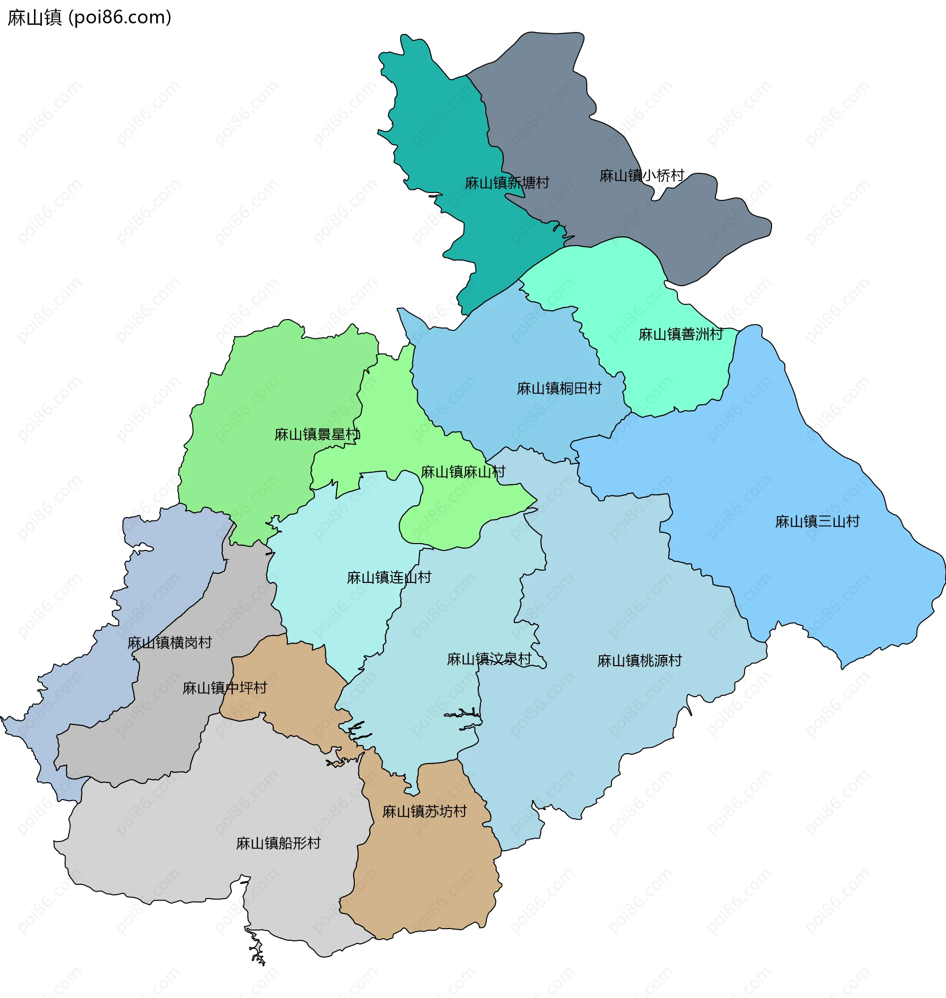 麻山镇边界地图(五级行政区划)