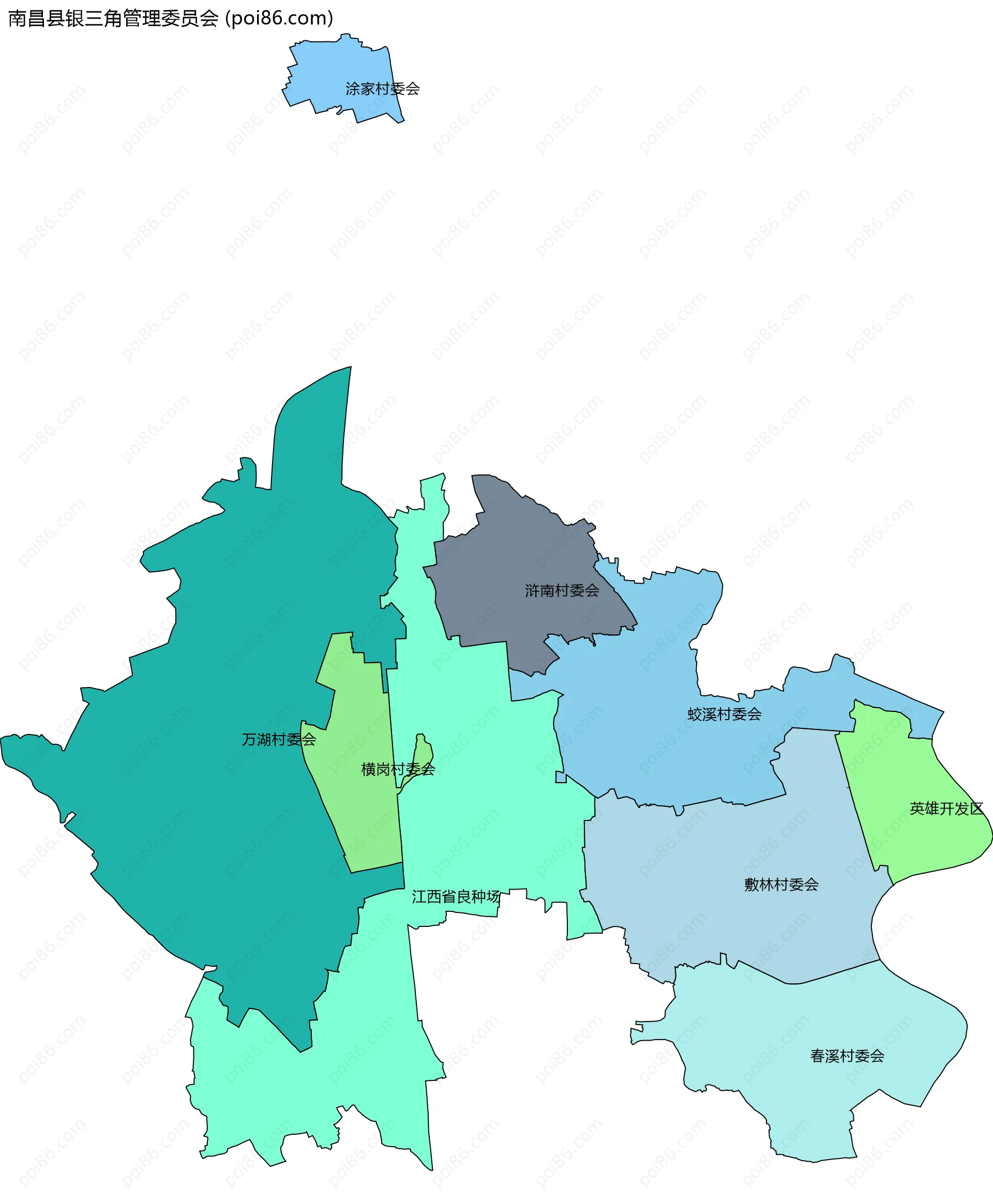 南昌县银三角管理委员会边界地图(五级行政区划)