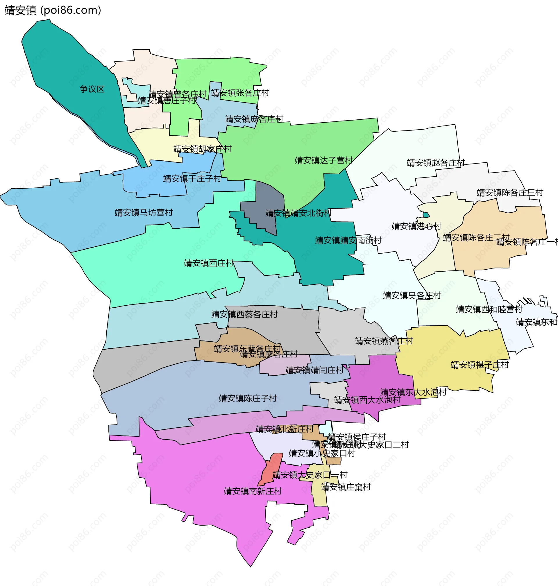 靖安镇边界地图(五级行政区划)