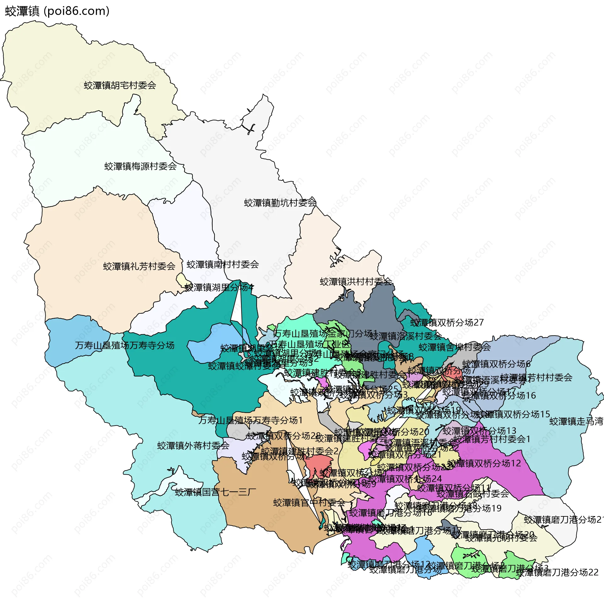 蛟潭镇边界地图(五级行政区划)