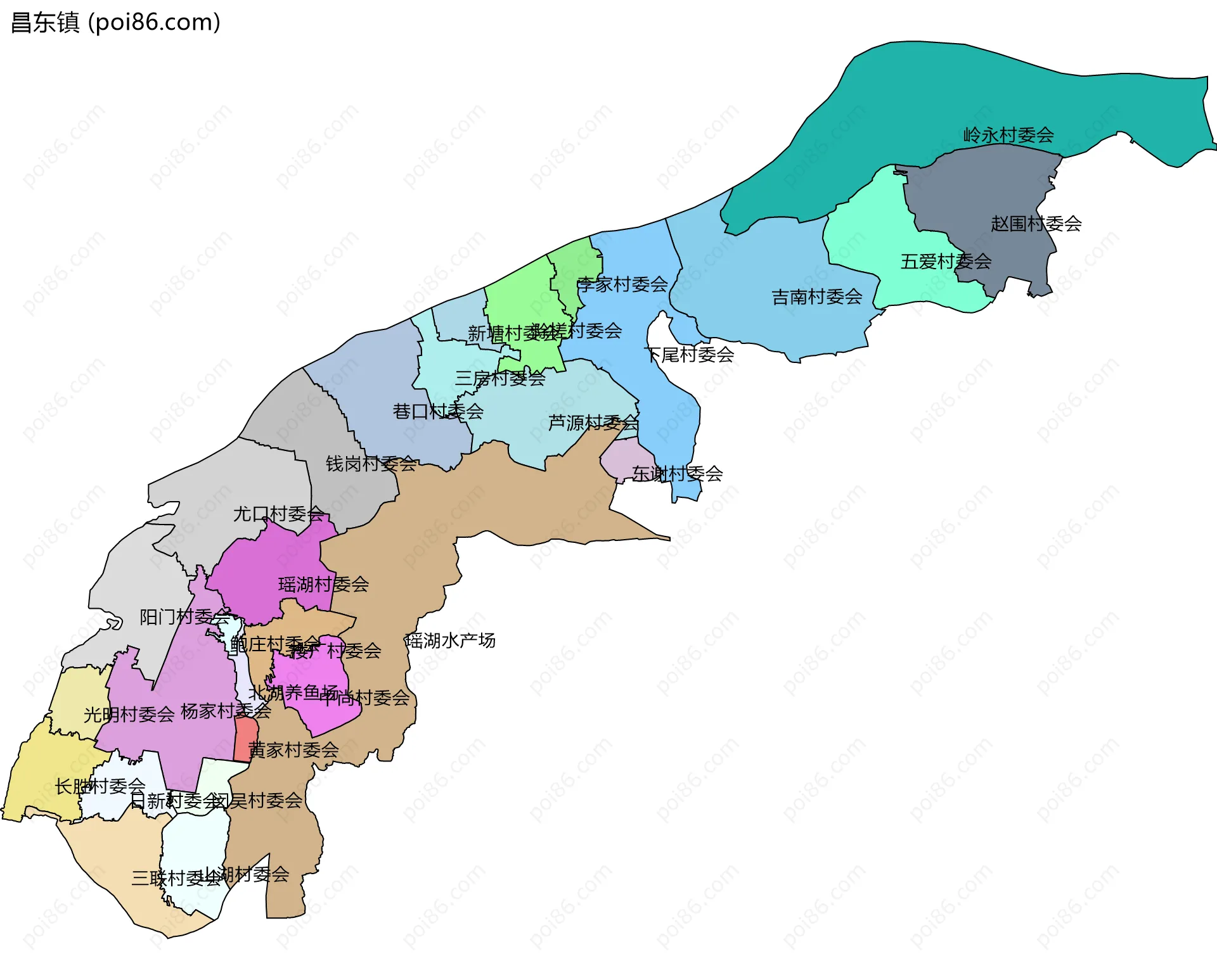 昌东镇边界地图(五级行政区划)
