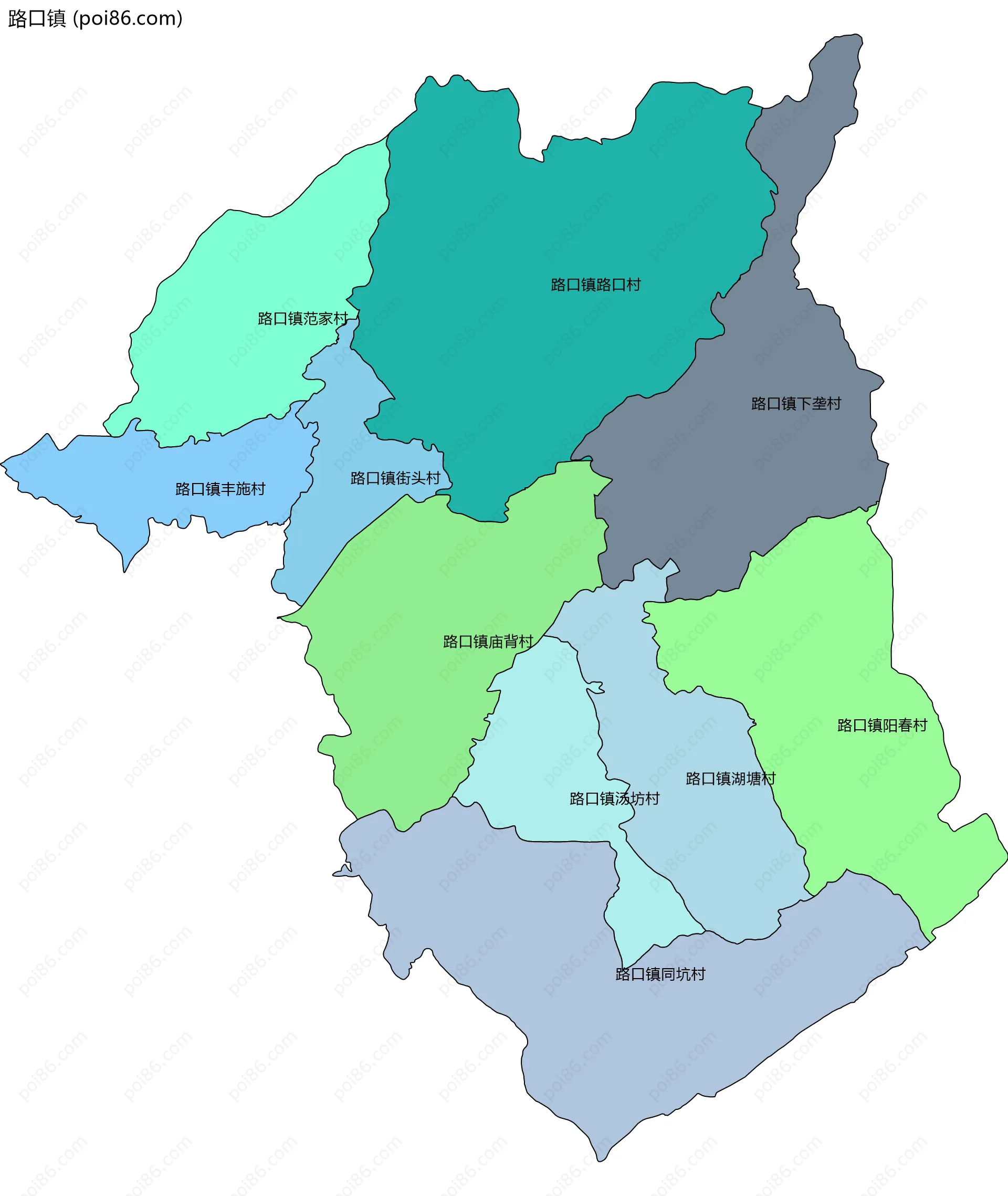 路口镇边界地图(五级行政区划)