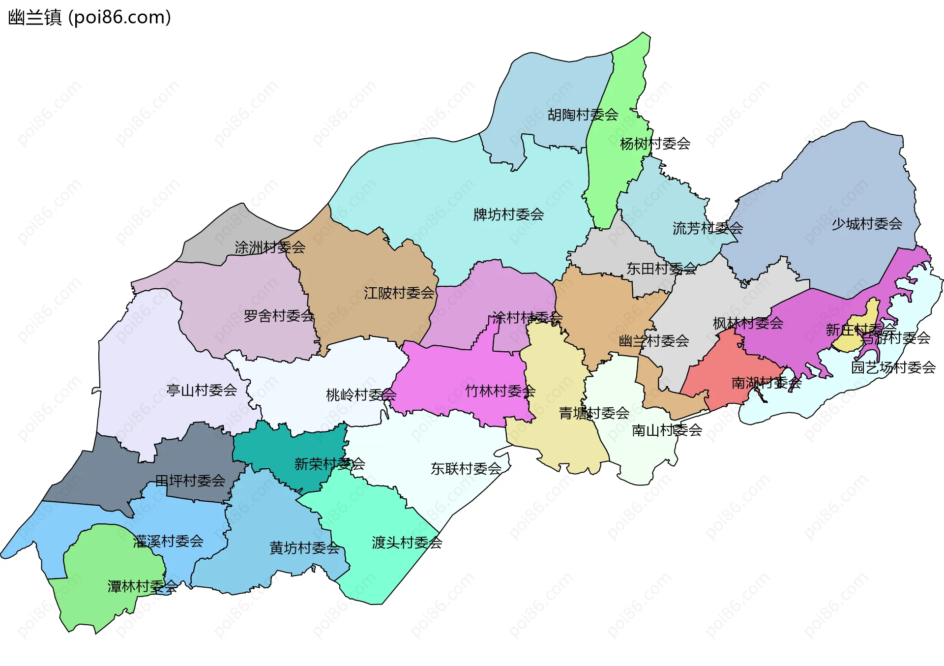 幽兰镇边界地图(五级行政区划)