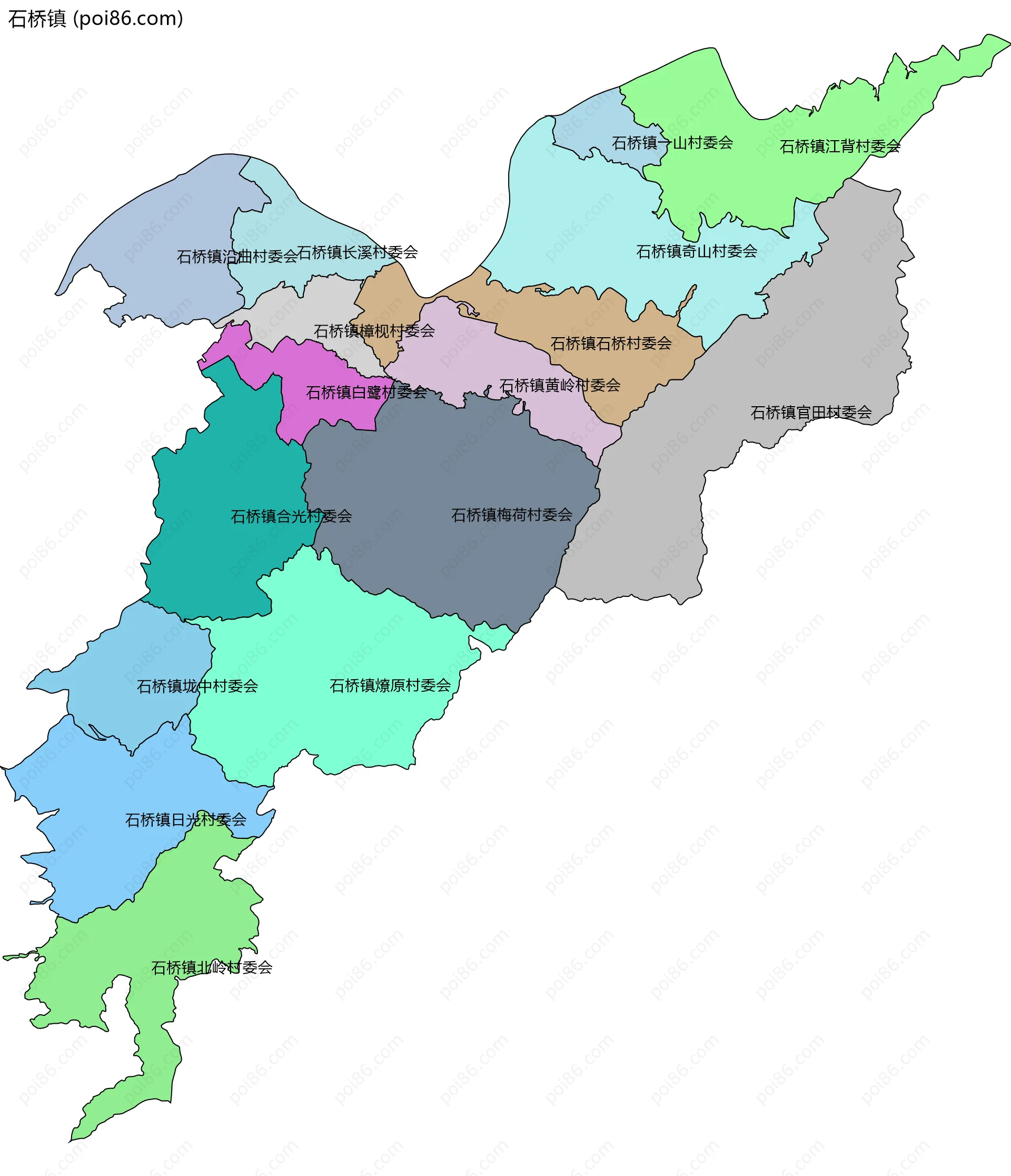 石桥镇边界地图(五级行政区划)