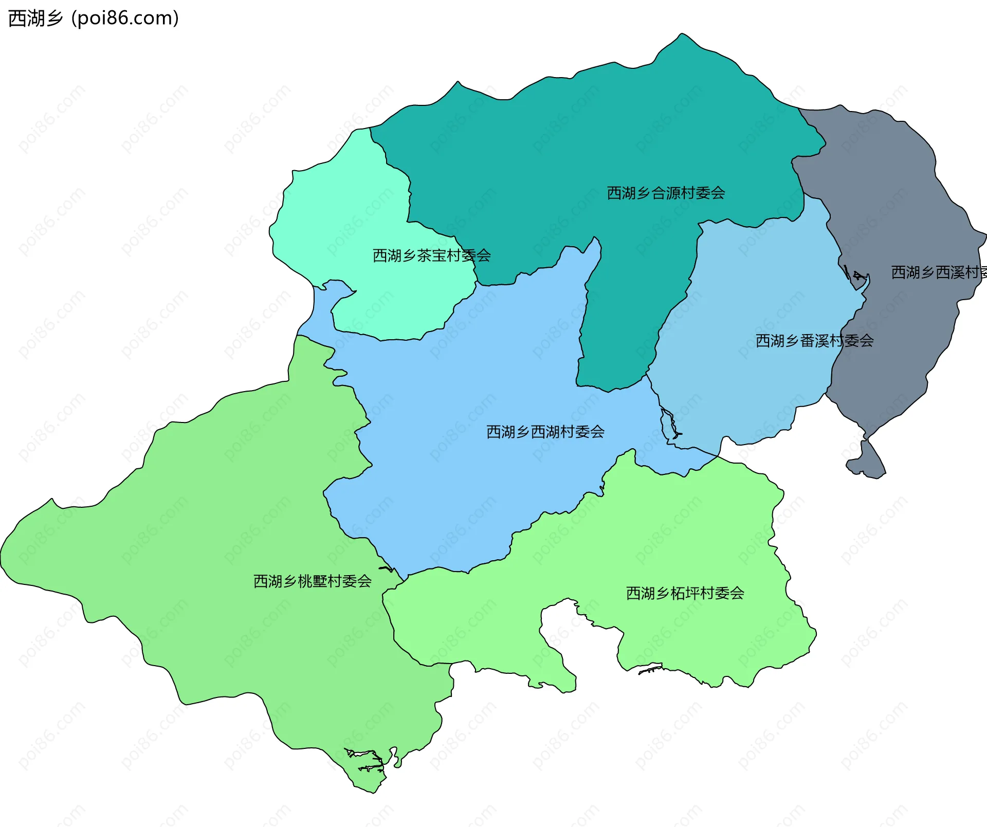 西湖乡边界地图(五级行政区划)