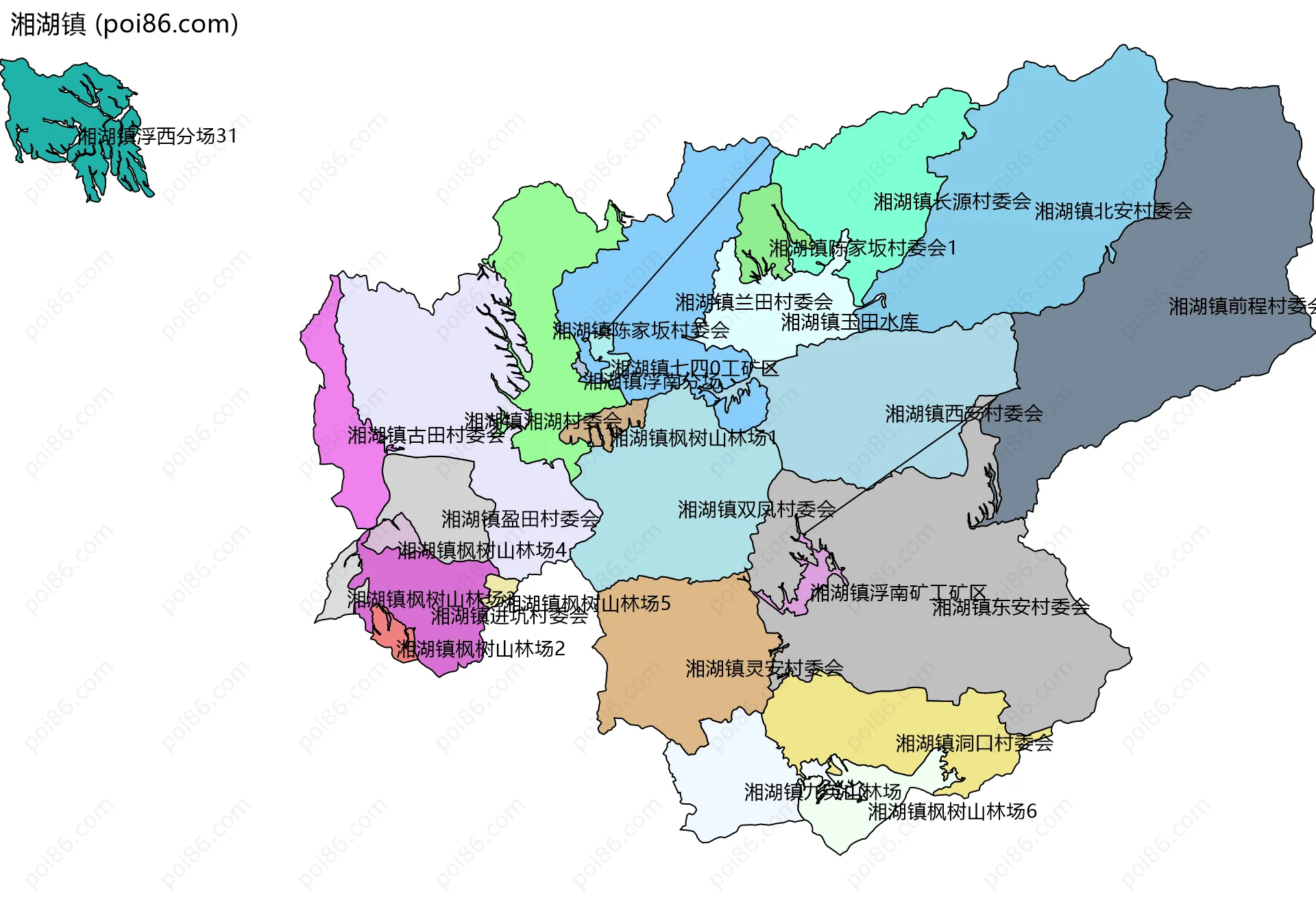 湘湖镇边界地图(五级行政区划)