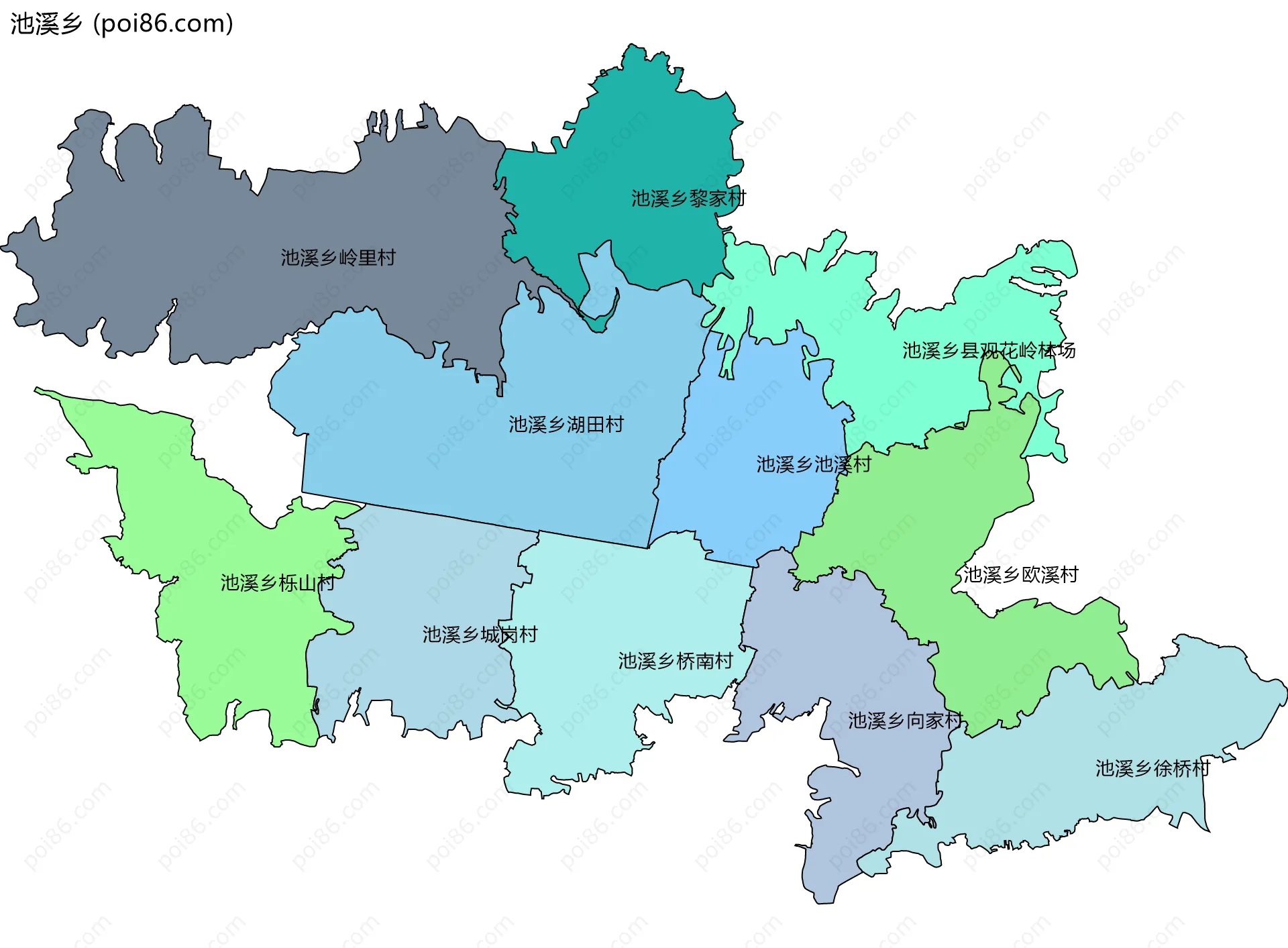 池溪乡边界地图(五级行政区划)