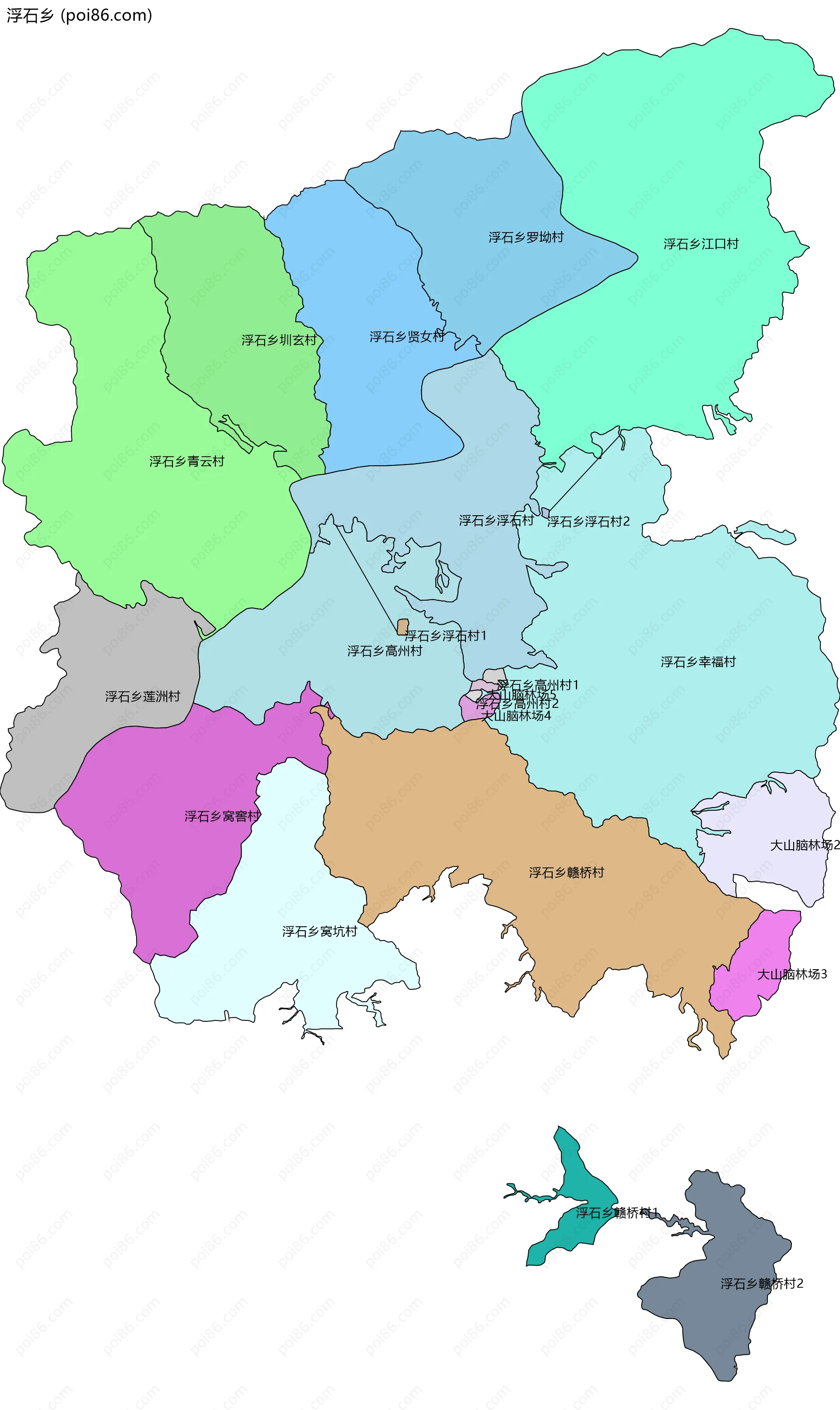 浮石乡边界地图(五级行政区划)