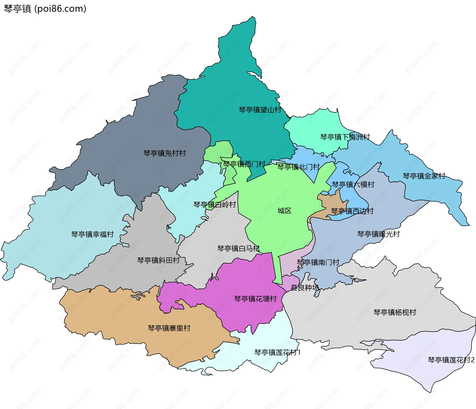 琴亭镇边界地图(五级行政区划)