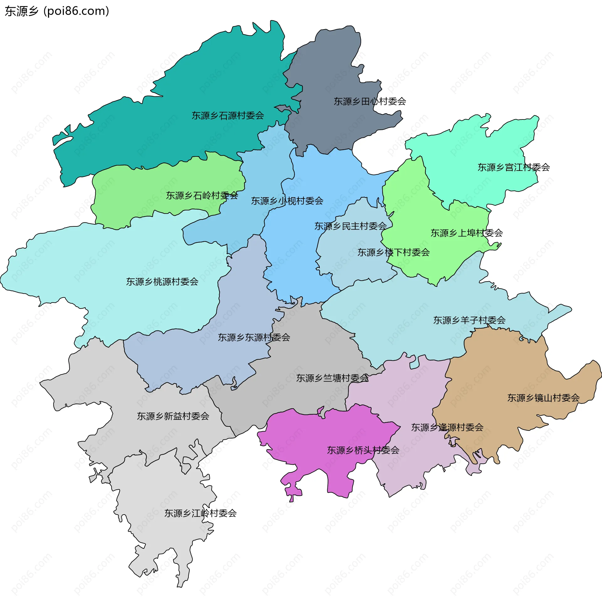 东源乡边界地图(五级行政区划)