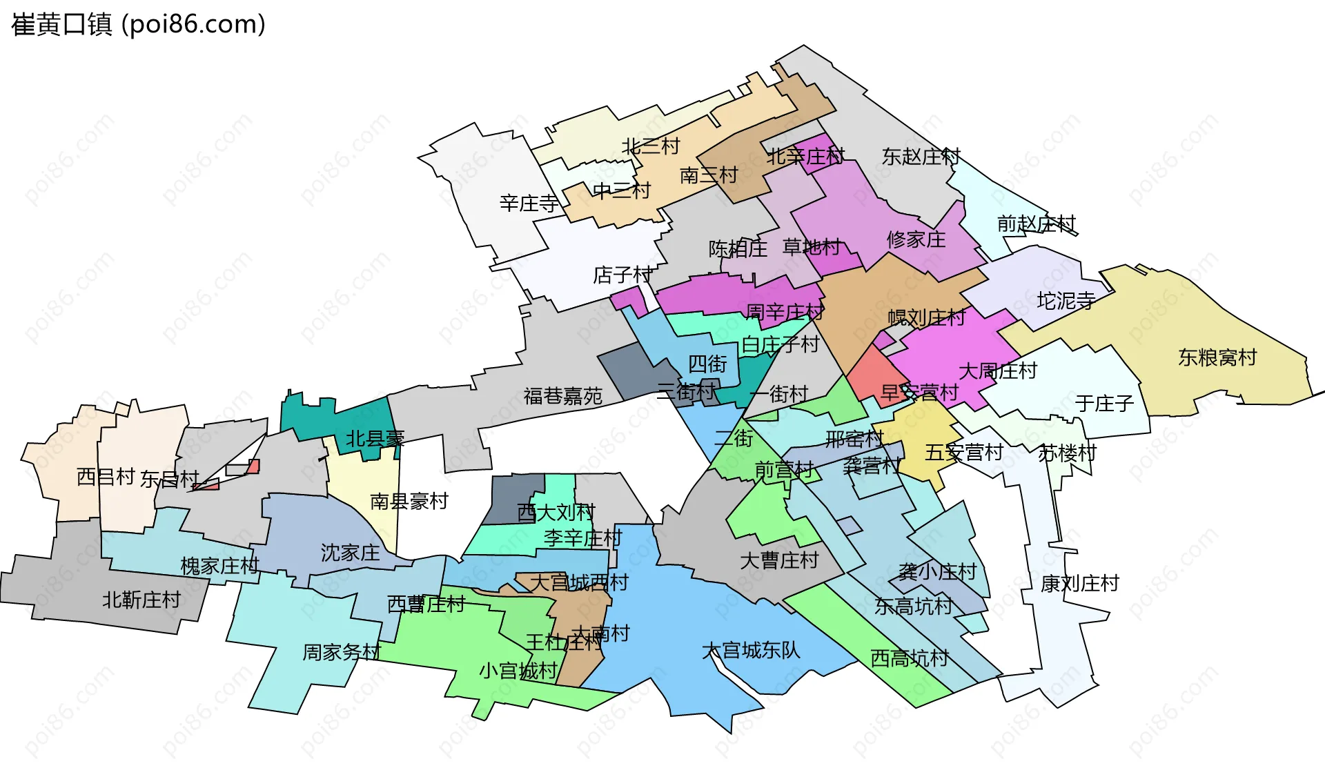崔黄口镇边界地图(五级行政区划)