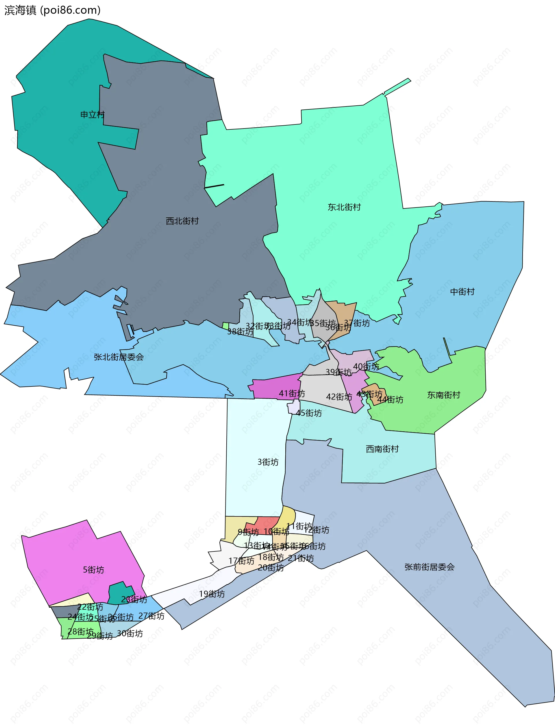 滨海镇边界地图(五级行政区划)