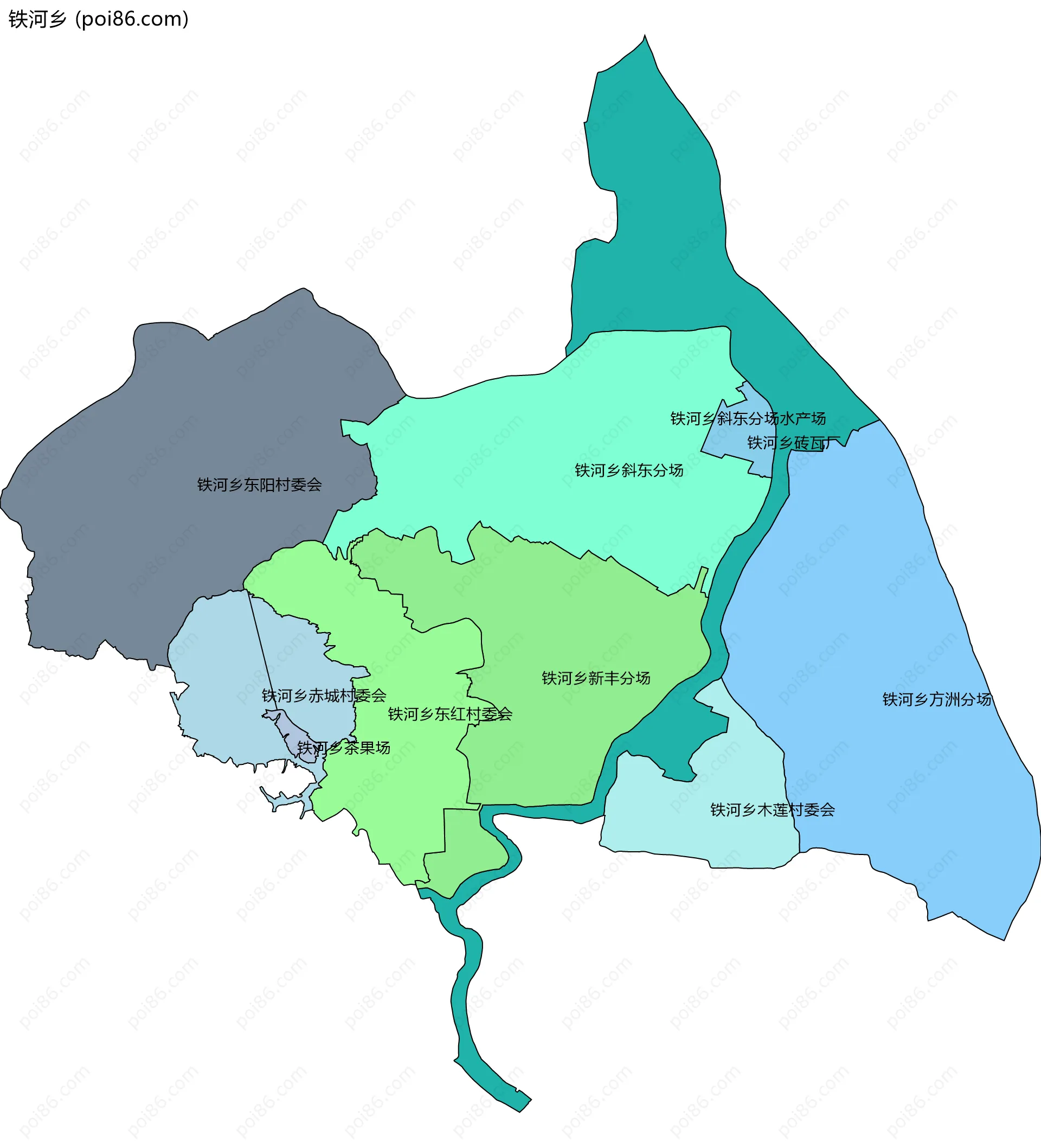 铁河乡边界地图(五级行政区划)