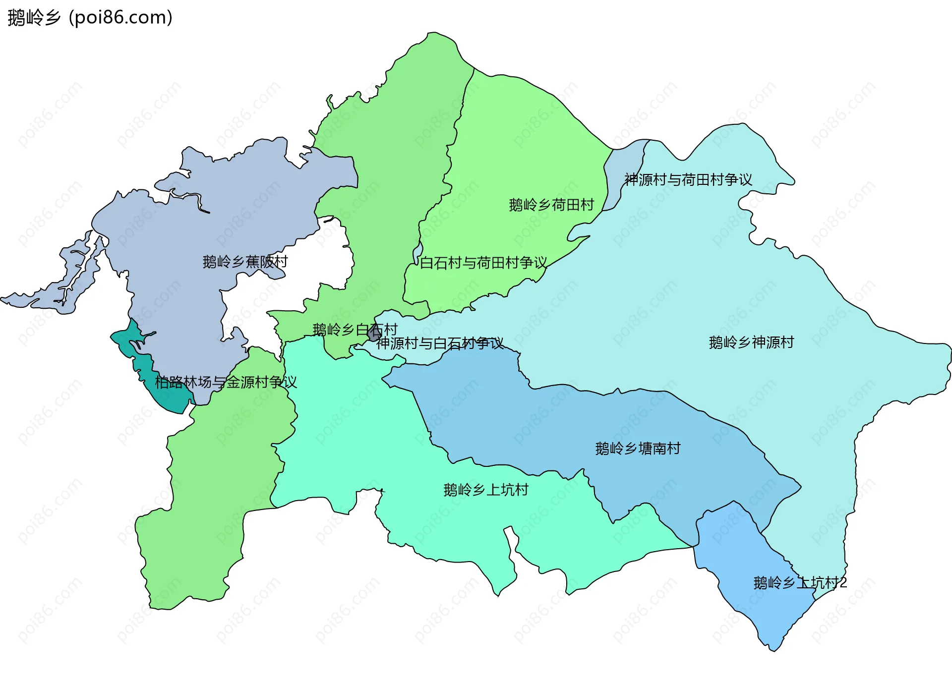 鹅岭乡边界地图(五级行政区划)