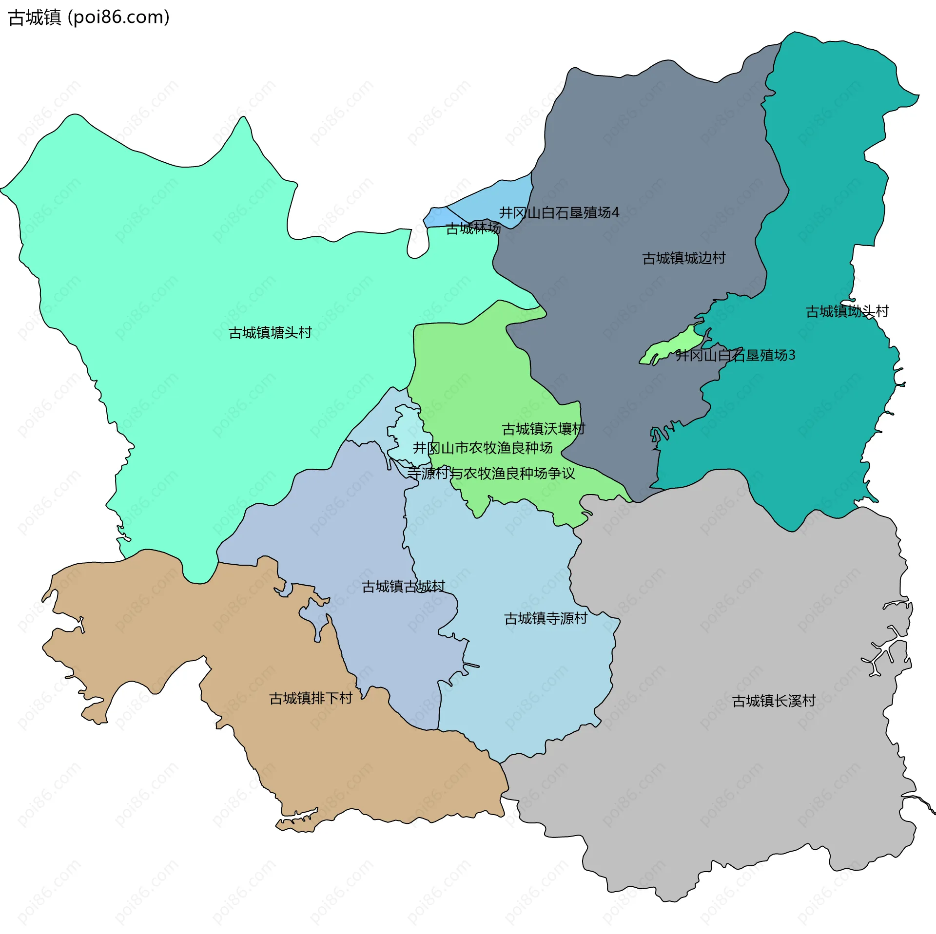 古城镇边界地图(五级行政区划)