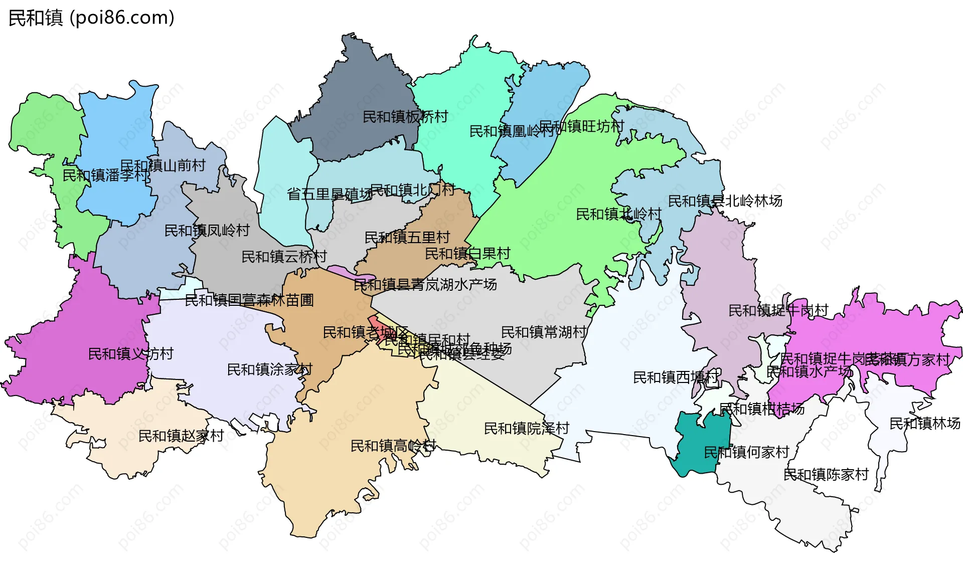 民和镇边界地图(五级行政区划)