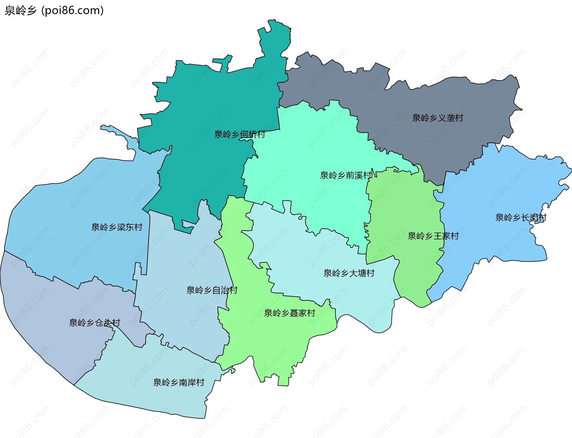泉岭乡边界地图(五级行政区划)