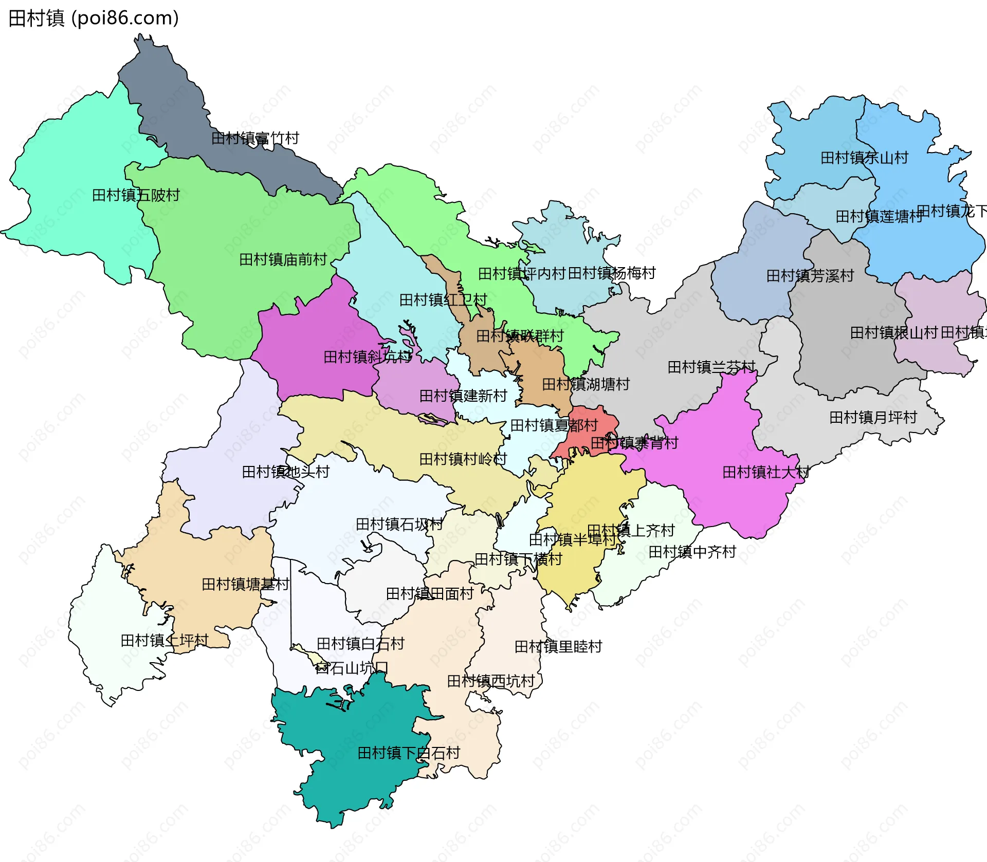 田村镇边界地图(五级行政区划)