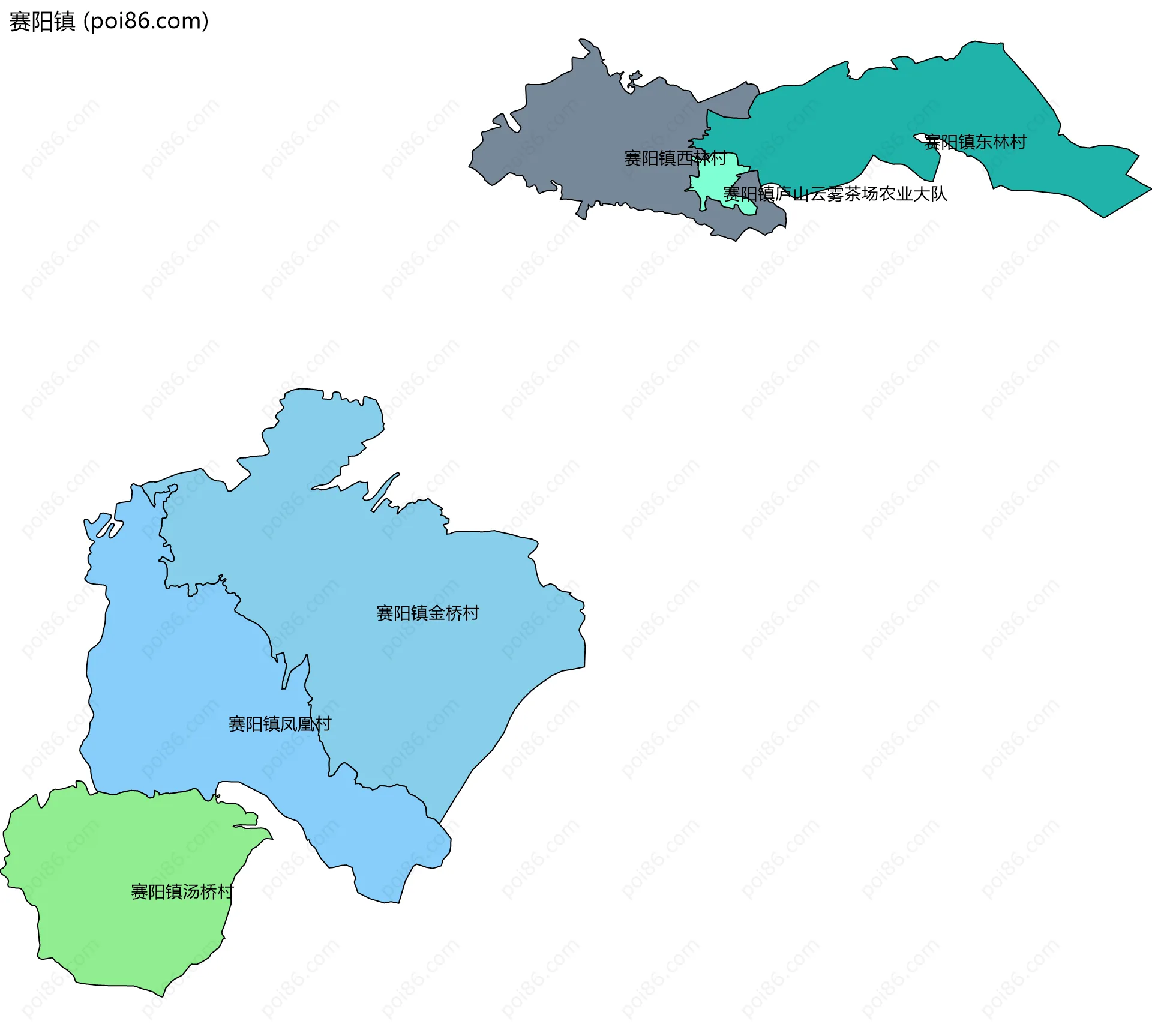 赛阳镇边界地图(五级行政区划)