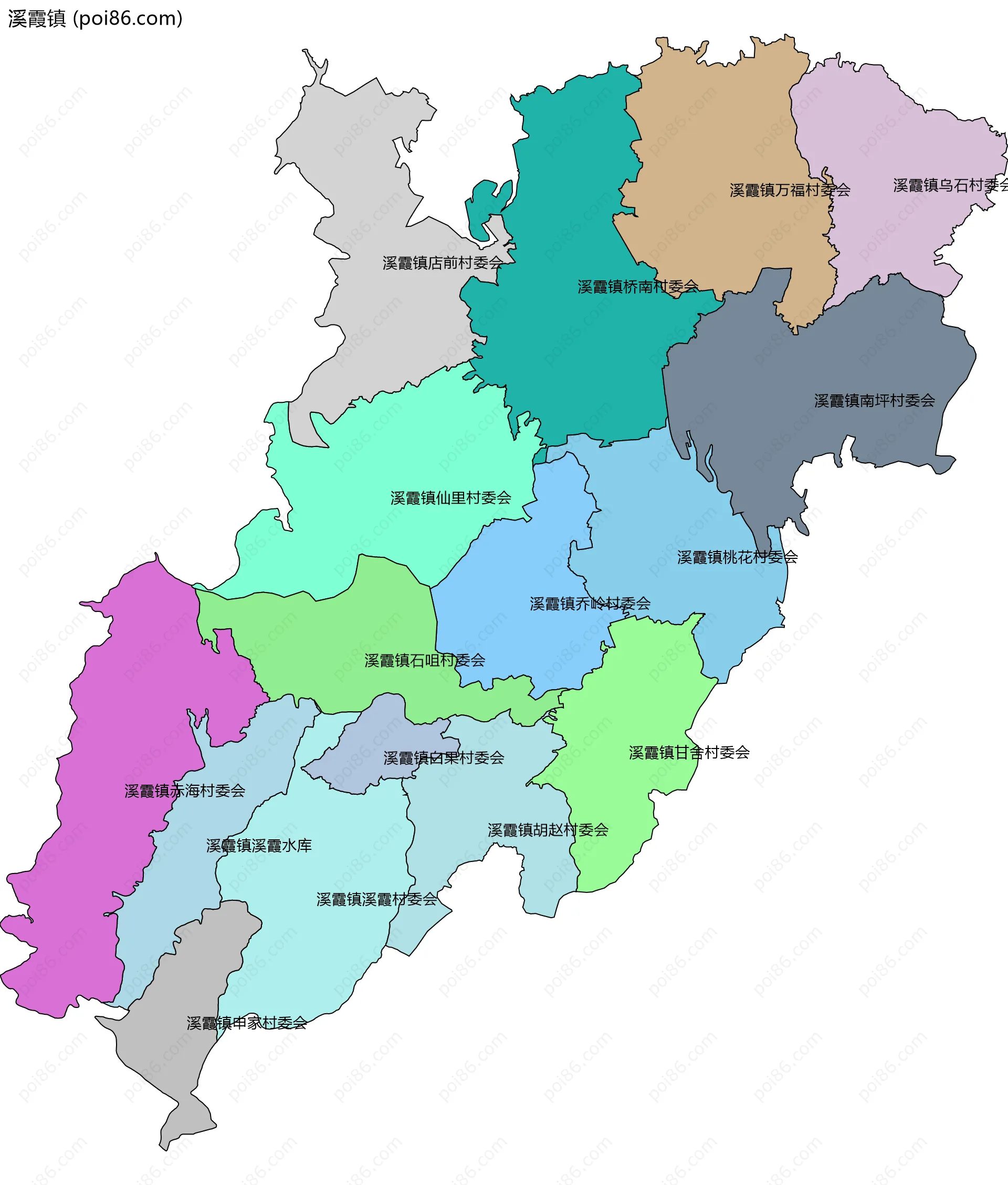 溪霞镇边界地图(五级行政区划)