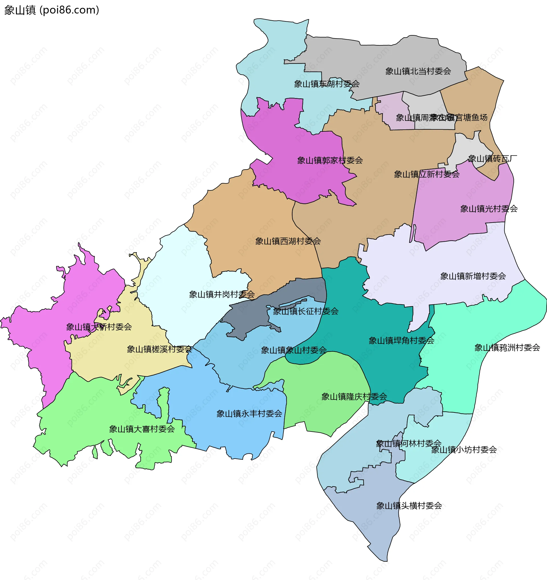 象山镇边界地图(五级行政区划)