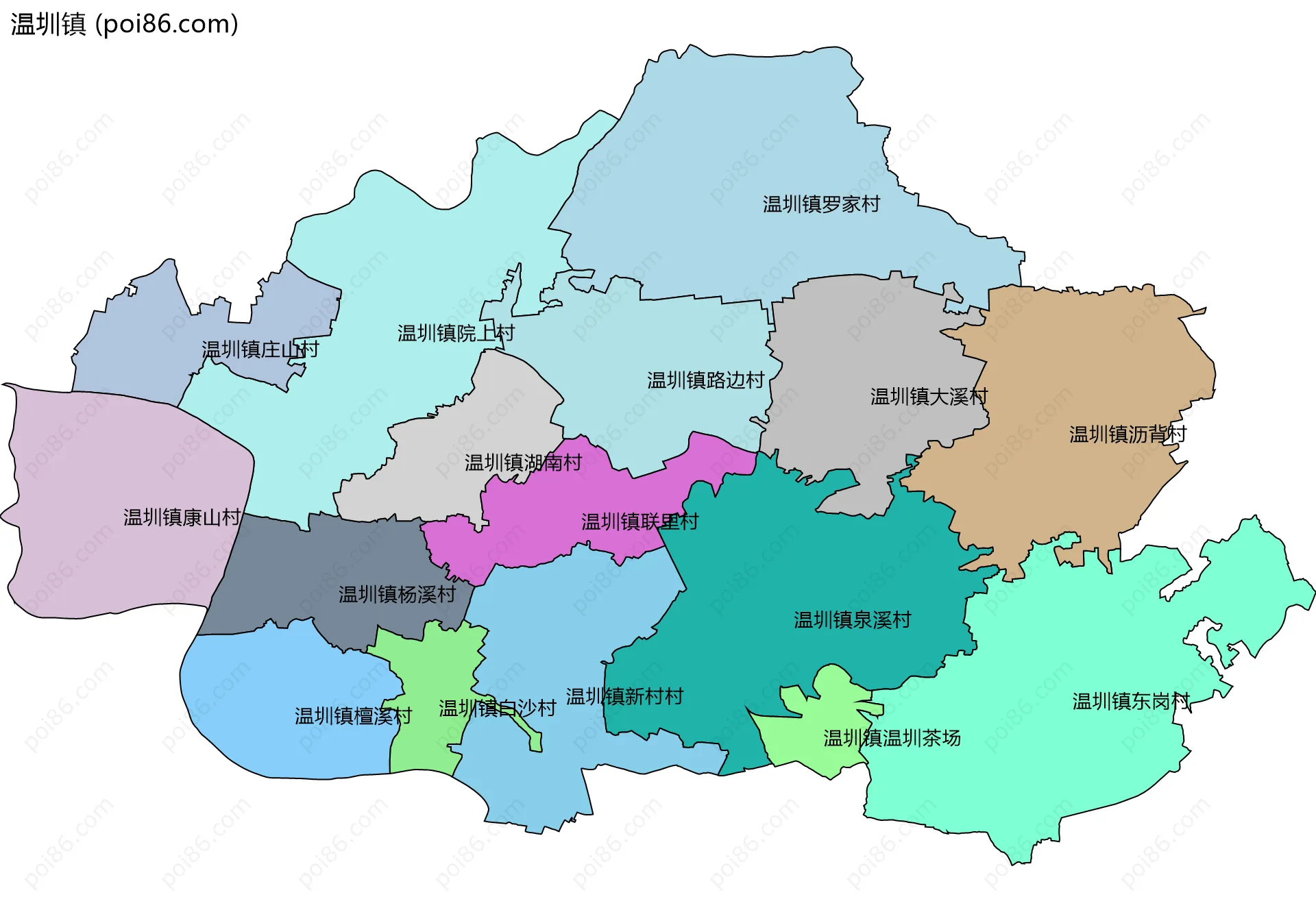 温圳镇边界地图(五级行政区划)