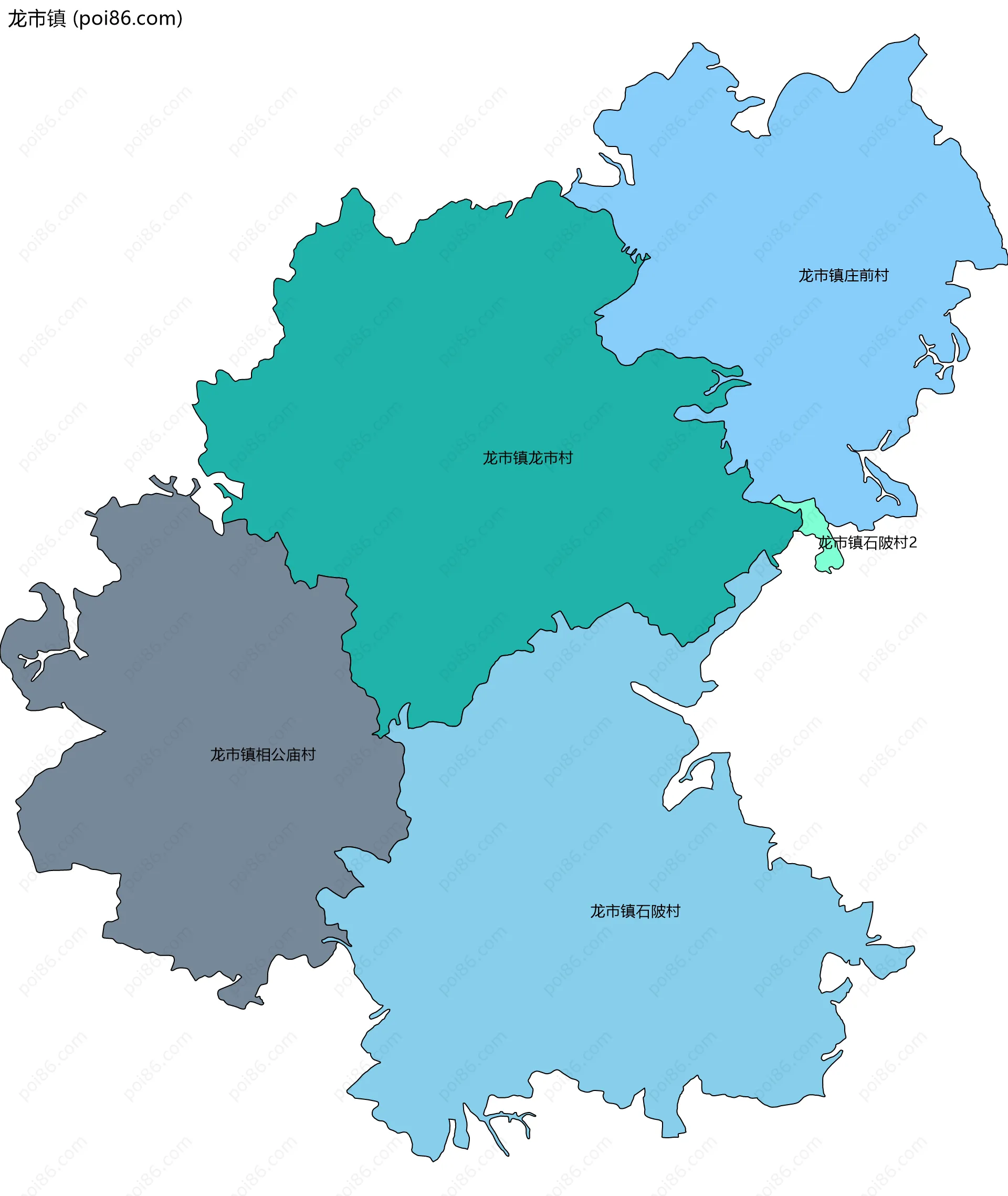 龙市镇边界地图(五级行政区划)