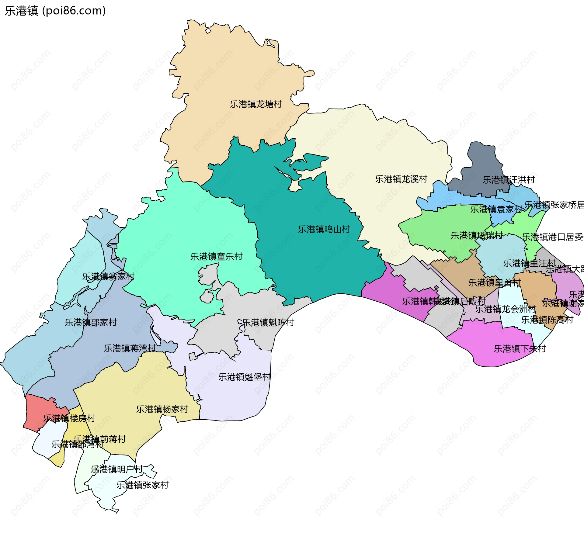 乐港镇边界地图(五级行政区划)